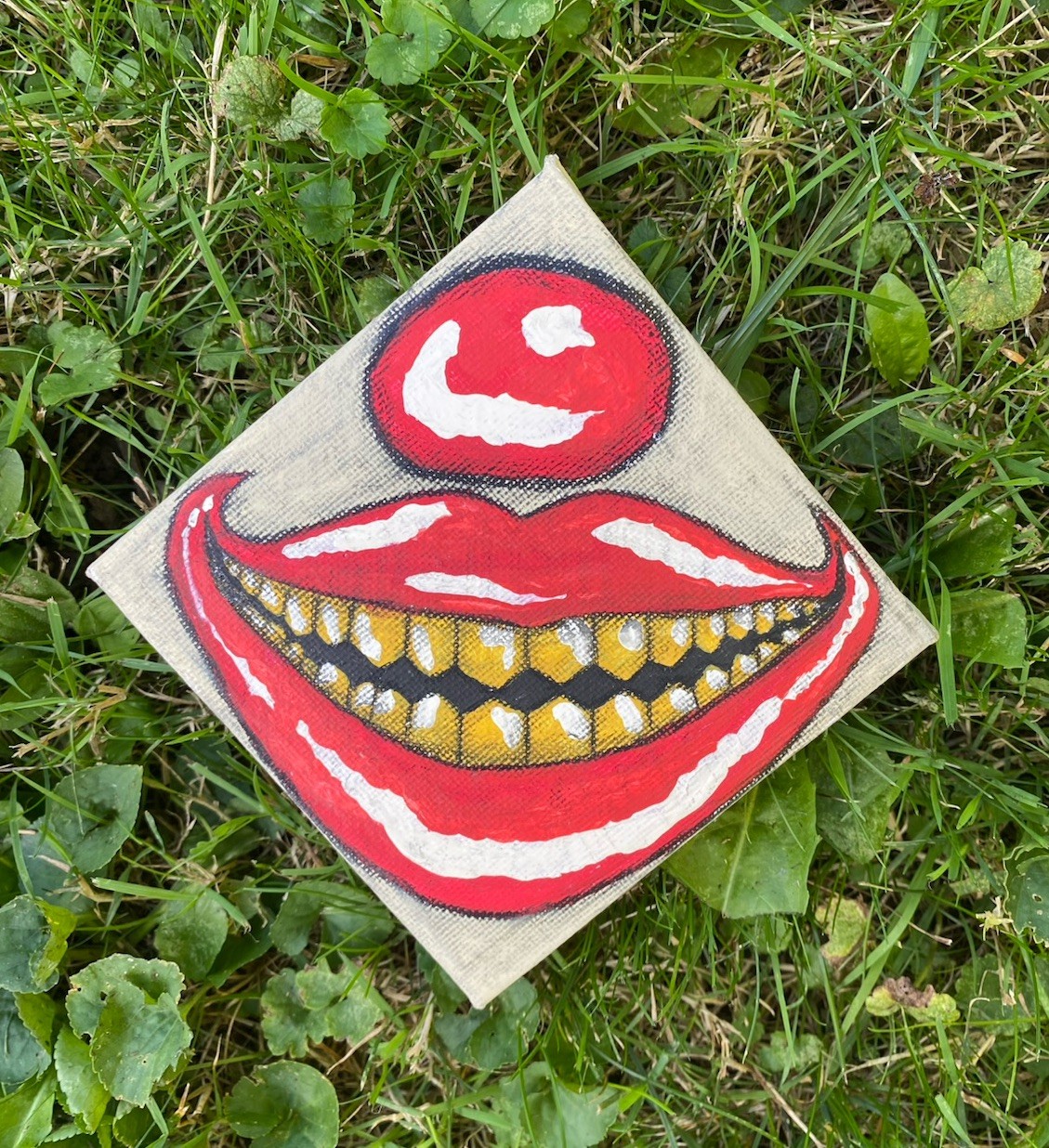 Original Art- Clown Smile- Acrylic Painting On Canvas- 4” – 1 Of 1