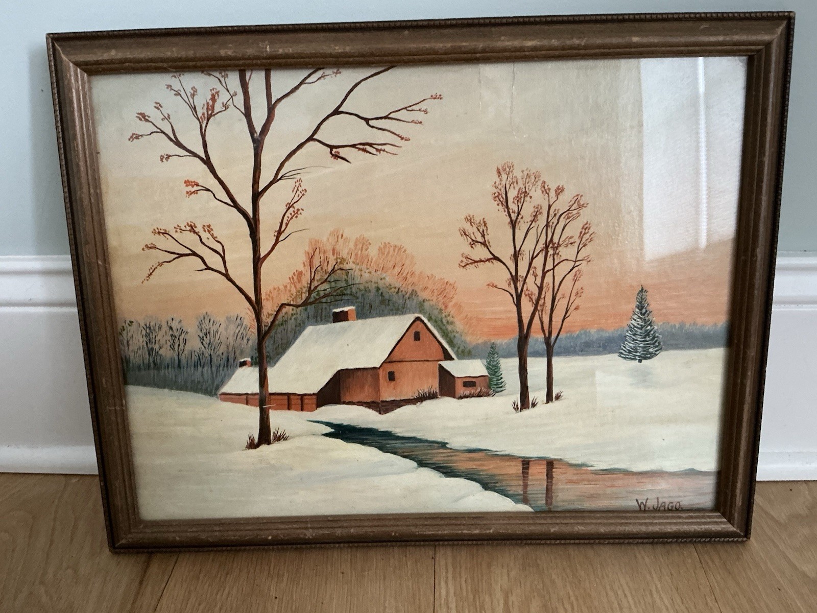 Vintage signed painting/picture original oil/acrylic winter landscape 14 X 18”