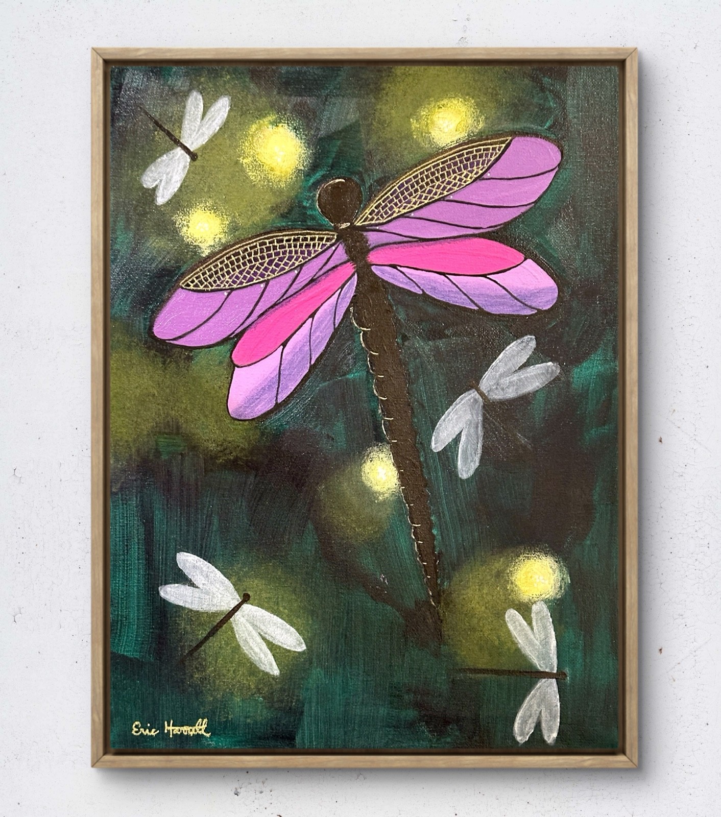 Original Dragonfly Art 16×12 Canvas Bold Color Abstract Expressionism Painting