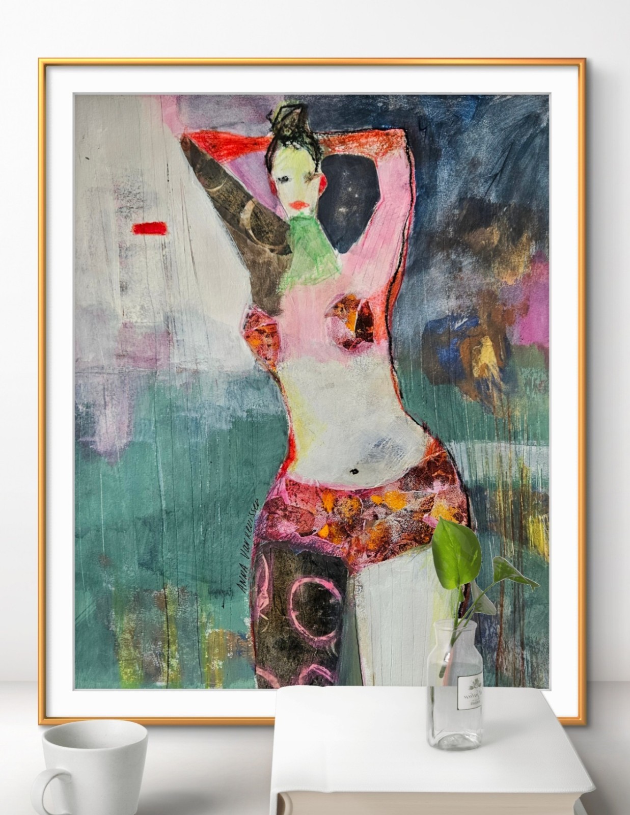 Original Painting Art Abstract Cubist Woman Figure Portrait 17×14