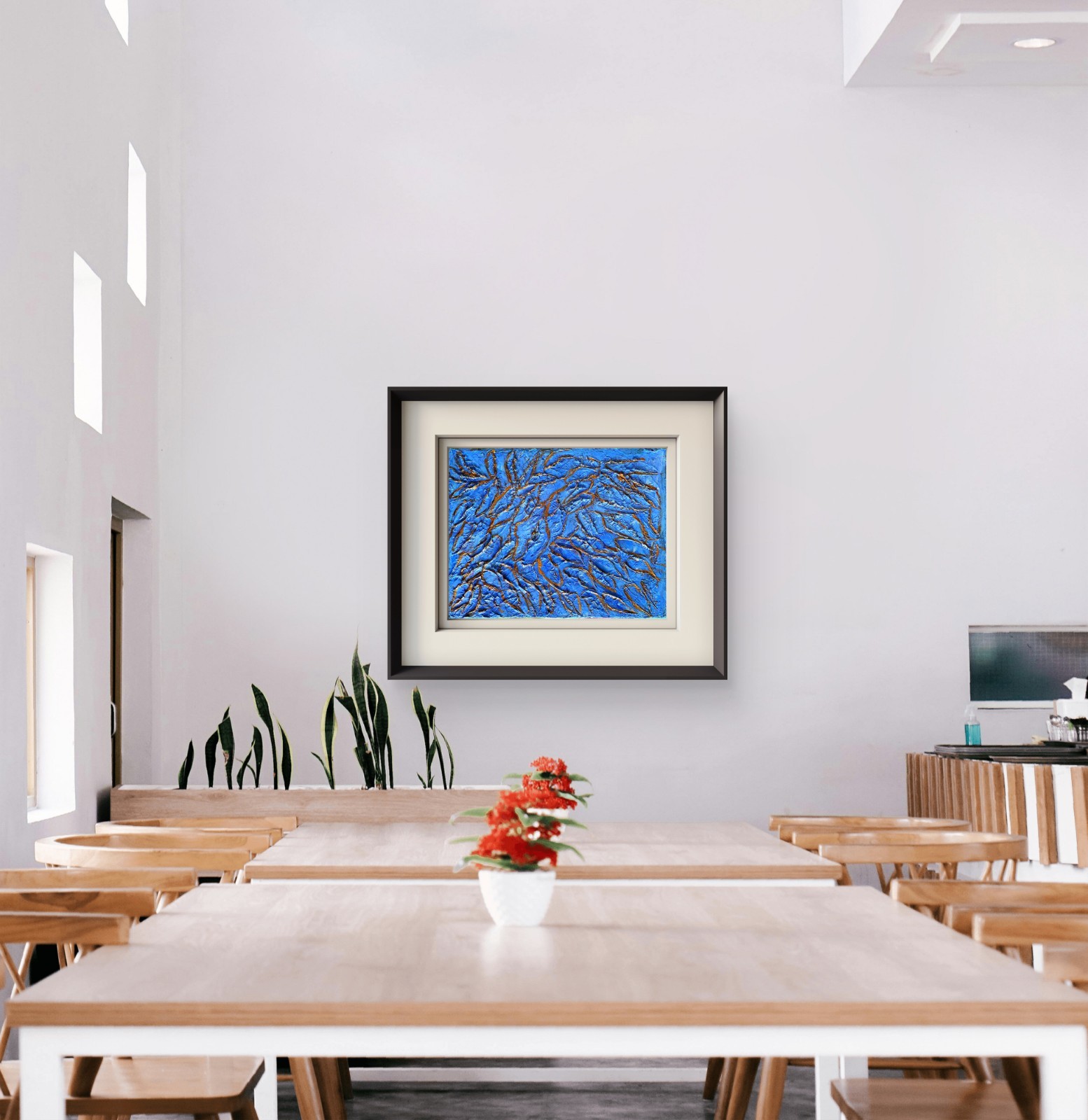 Blue Textured Abstract with Metallic Copper Accents – Original 14×11