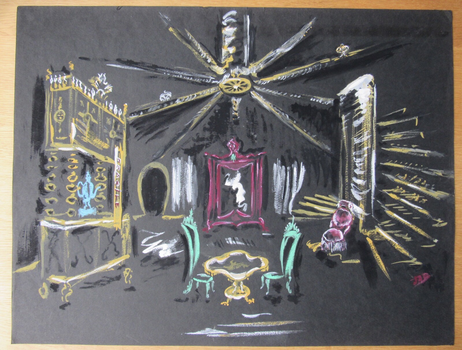 Opera Decor Gouache Drawing Signed by Jacques André Brégère set design painting