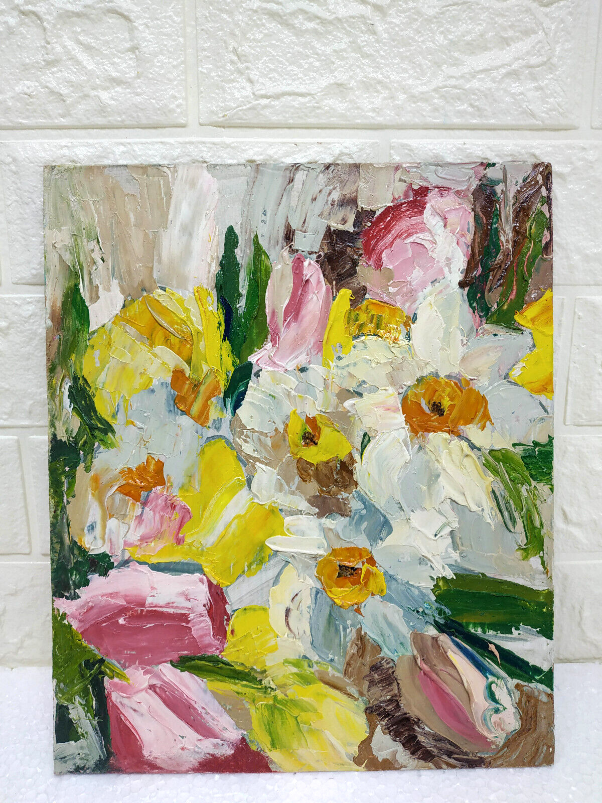 Original oil painting Spring Narcissus Bouquet flower still life art 10 x 12 in