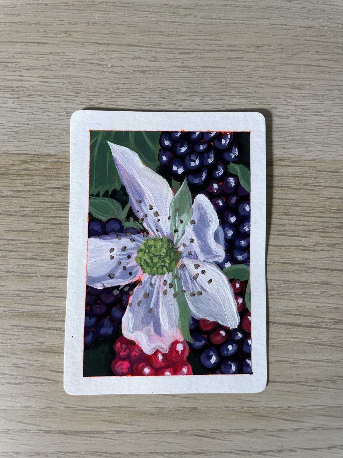 ACEO “Blackberries” Original Mixed Media, Acrylic And Acrylic Gouache Painting