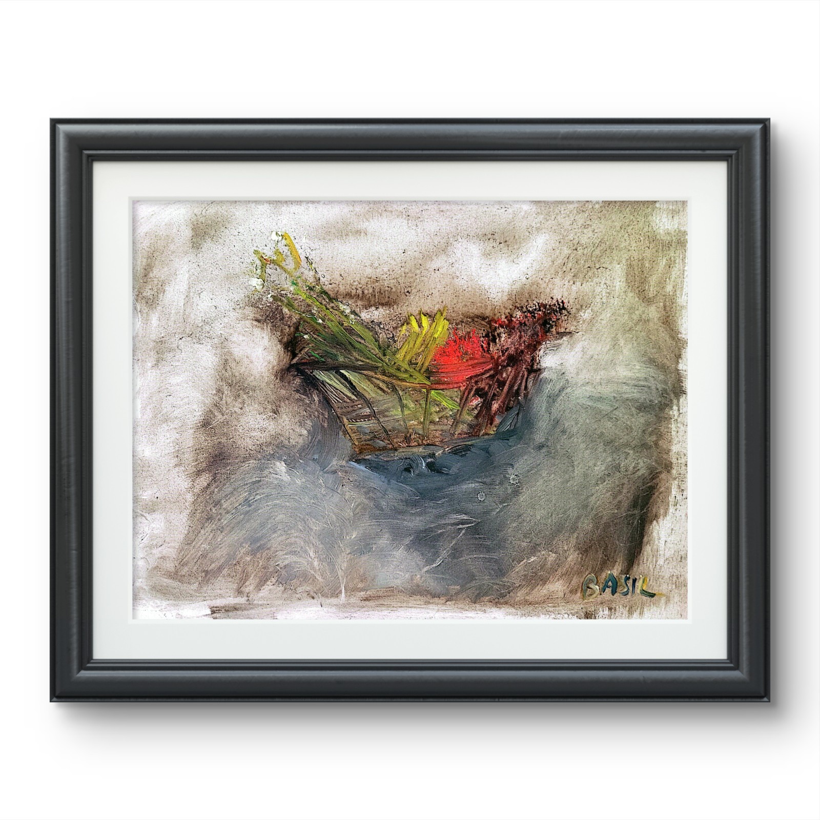 Fruit Basket Original Abstract Expressionist Oil On Board Painting 12×16