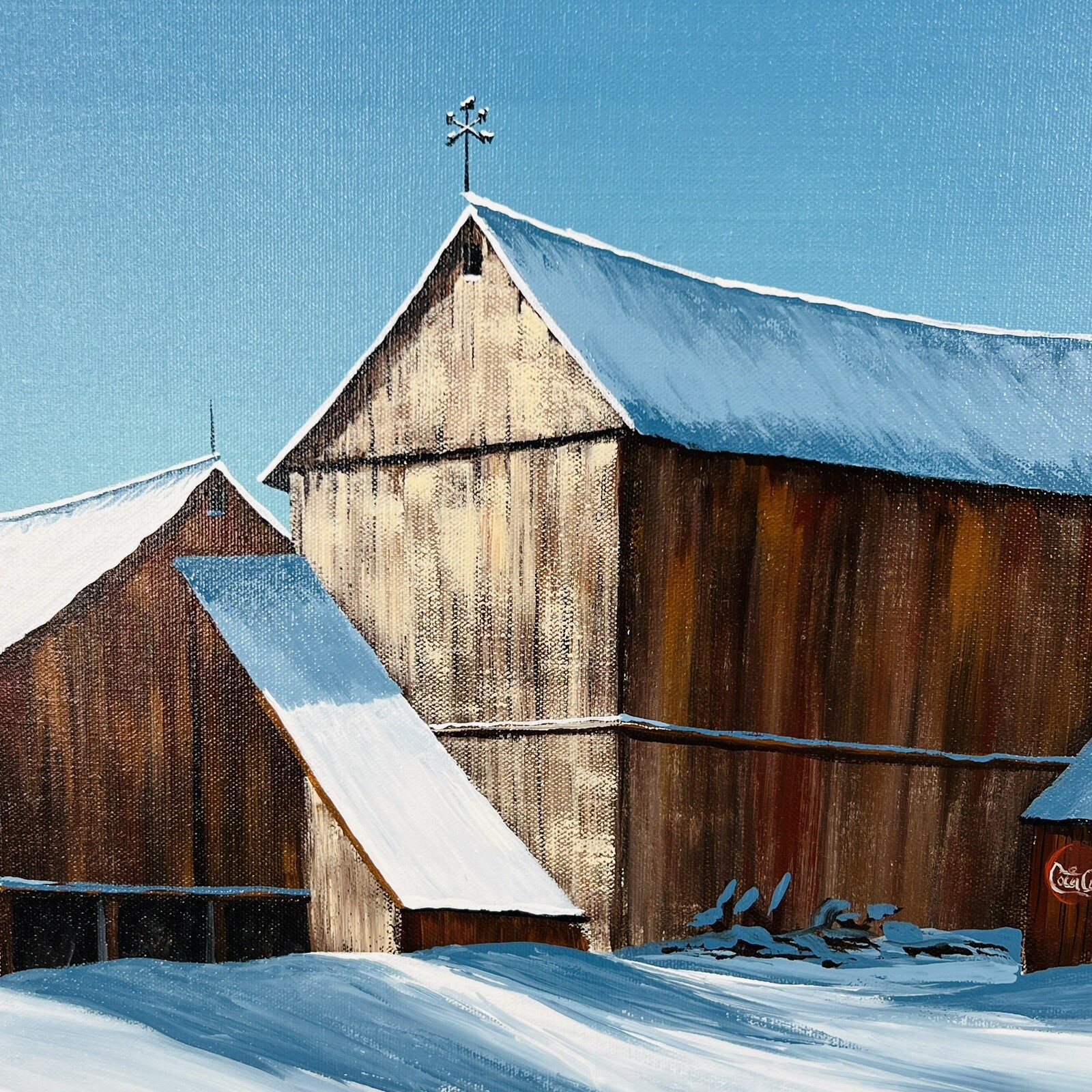 Vintage 1980 Dirk Schneider Crisp Morning Winter Barn Original Oil Painting Lg