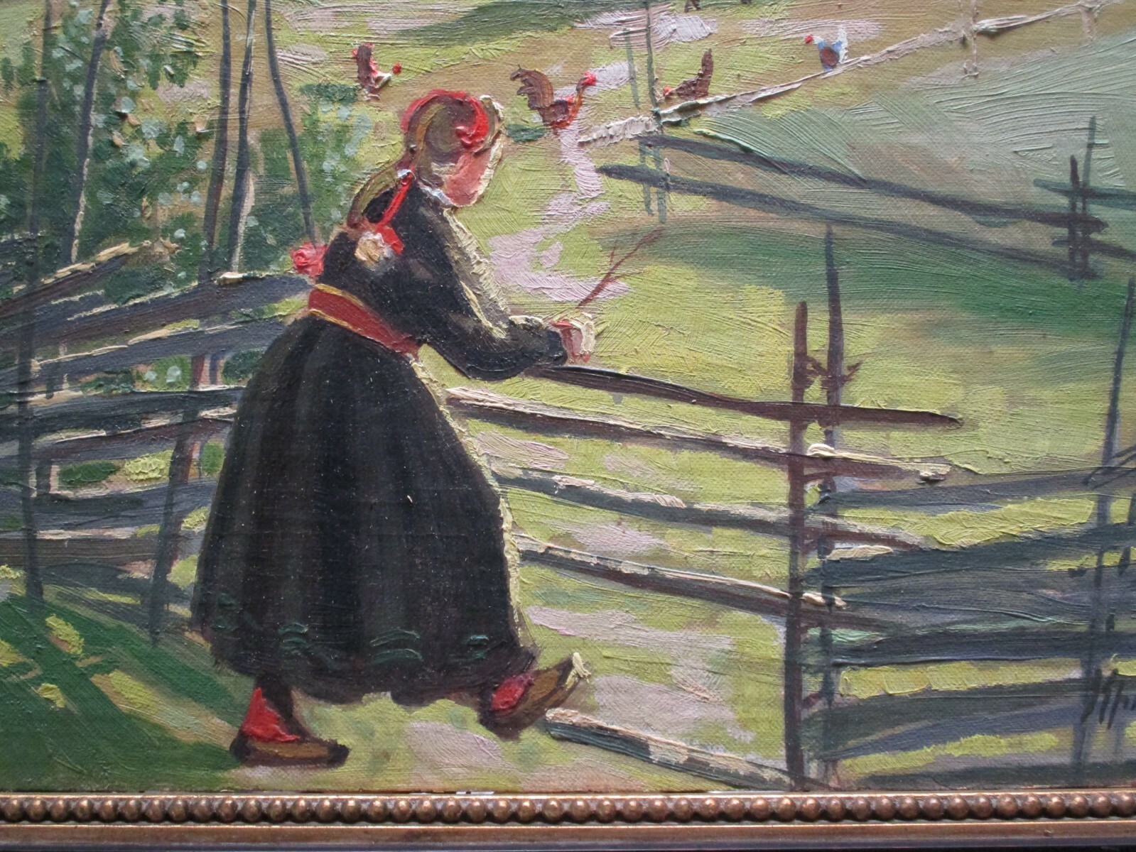 ANTIQUE 19TH TO 20TH CENTURY OIL PAINTING 1903 LANDSCAPE WITH GIRL AND HORSE OLD