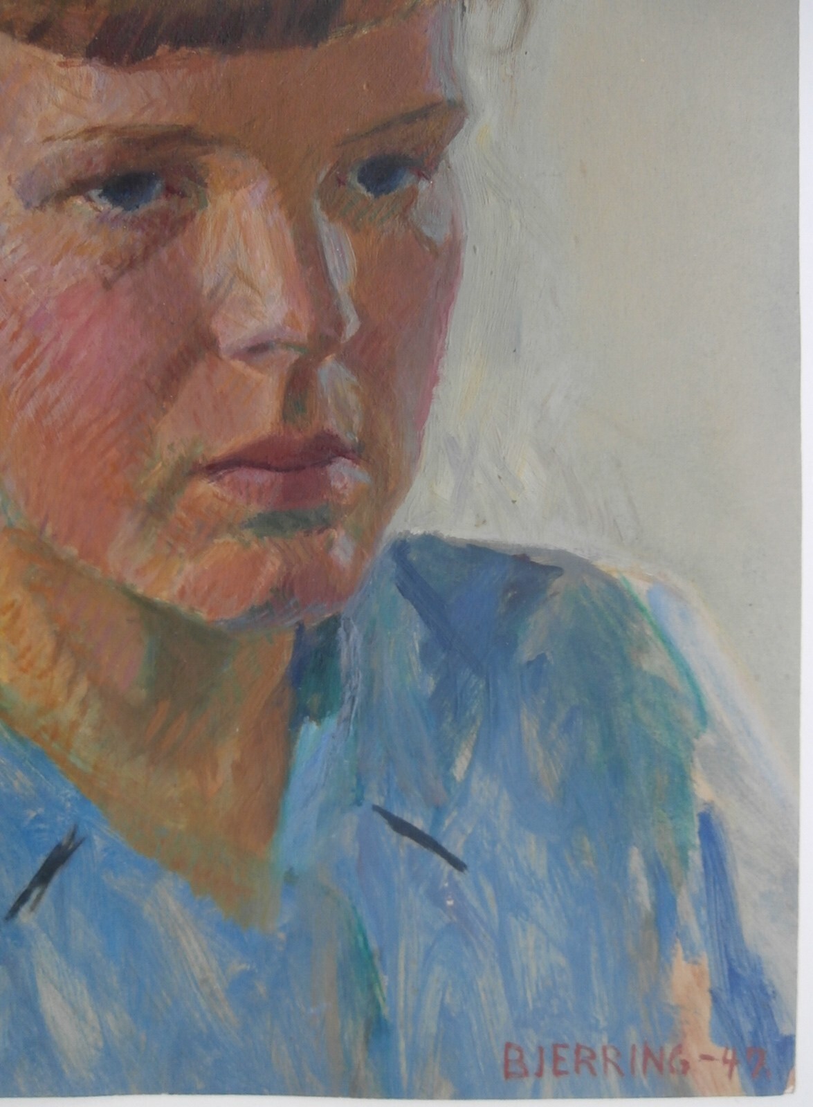 LISTED IMPRESSIONIST Artist CARL BJERRING 1947 Portrait Painting COUNTRY GIRL