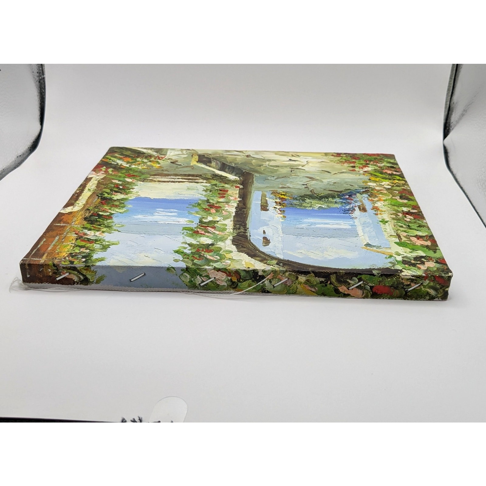 Small Hand Painted Ocean Terrace Archway Scene Canvas Art by Alvin 10in x 8in