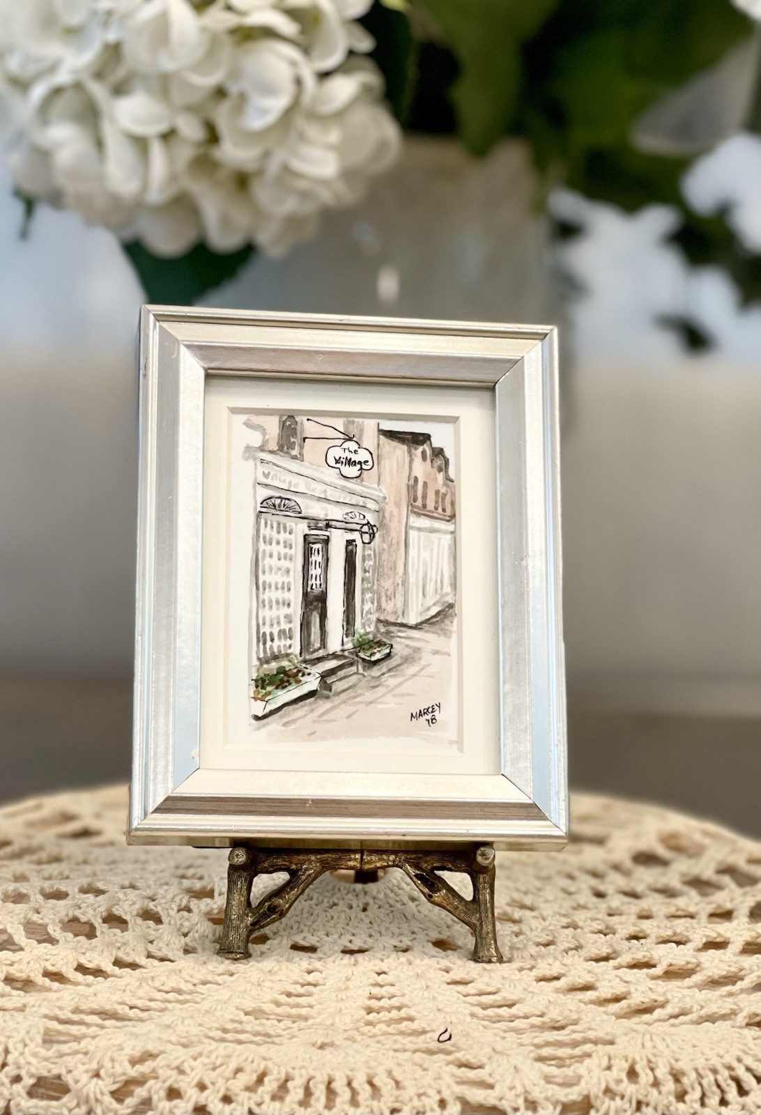 Framed Original Art Watercolor Painting Village 2018