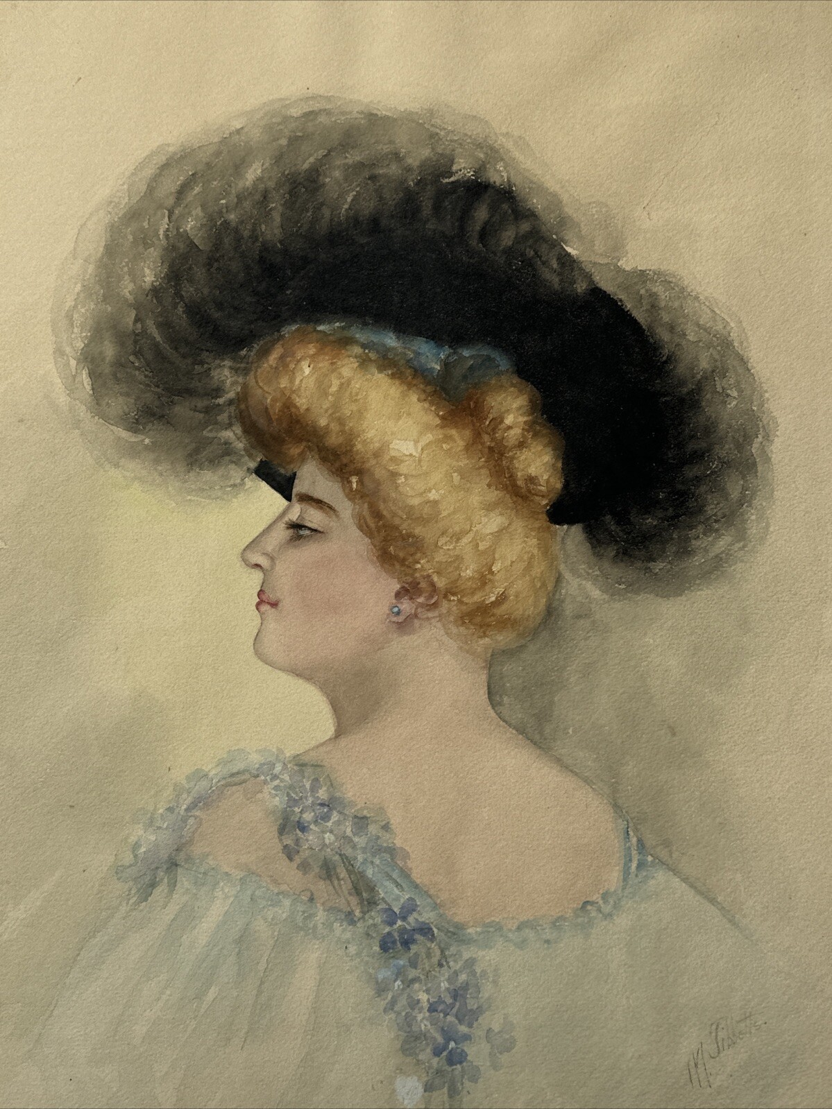 19TH CENTURY PAINTING ART DECO NOUVEAU PORTRAIT PRETTY WOMAN FEMALE MODEL CRANE