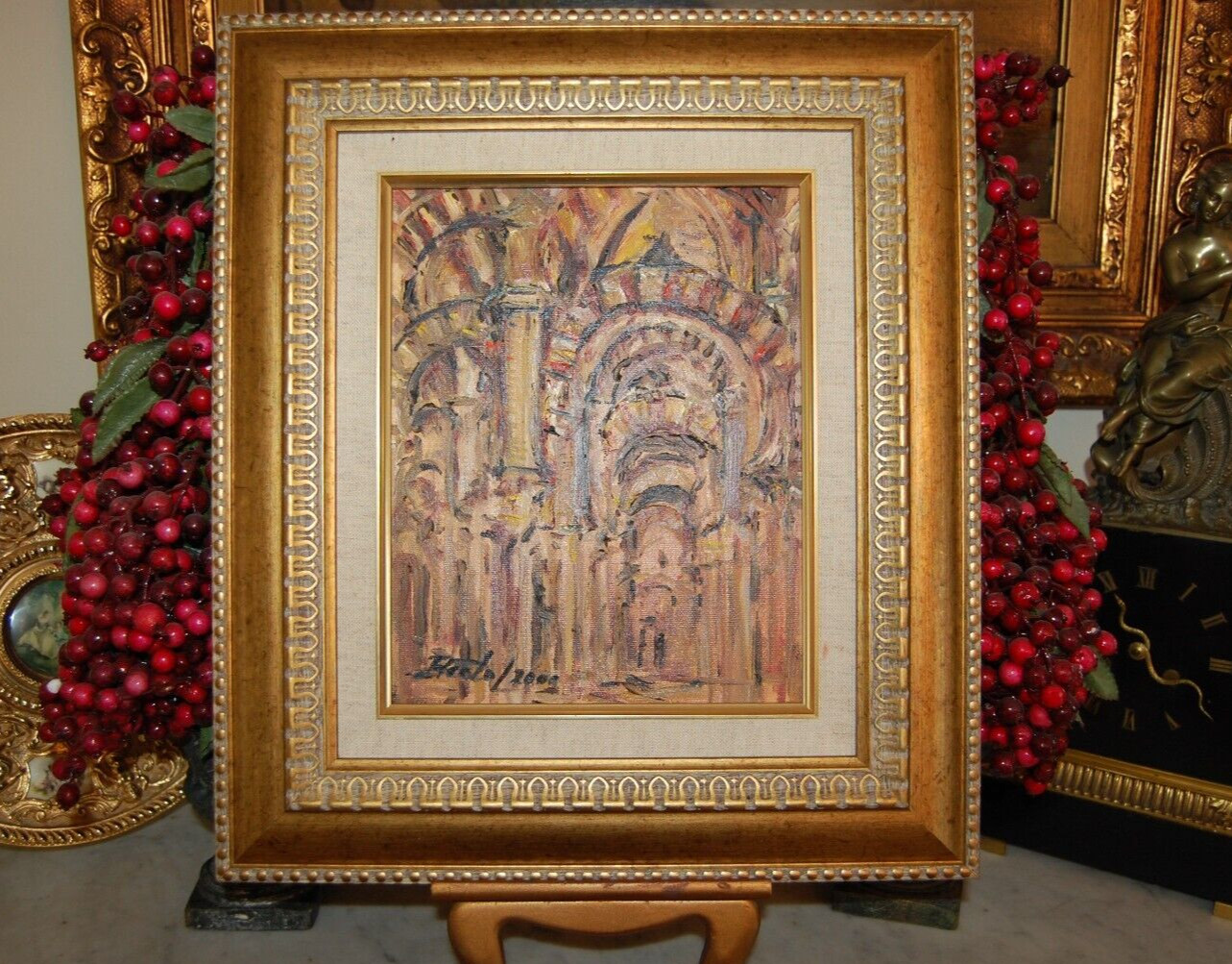 FRAMED ORIGINAL OIL ARCHES MEZQUITA DE CORDOBA, SPAIN VIEW I ARTIST: HECTO VIDAL