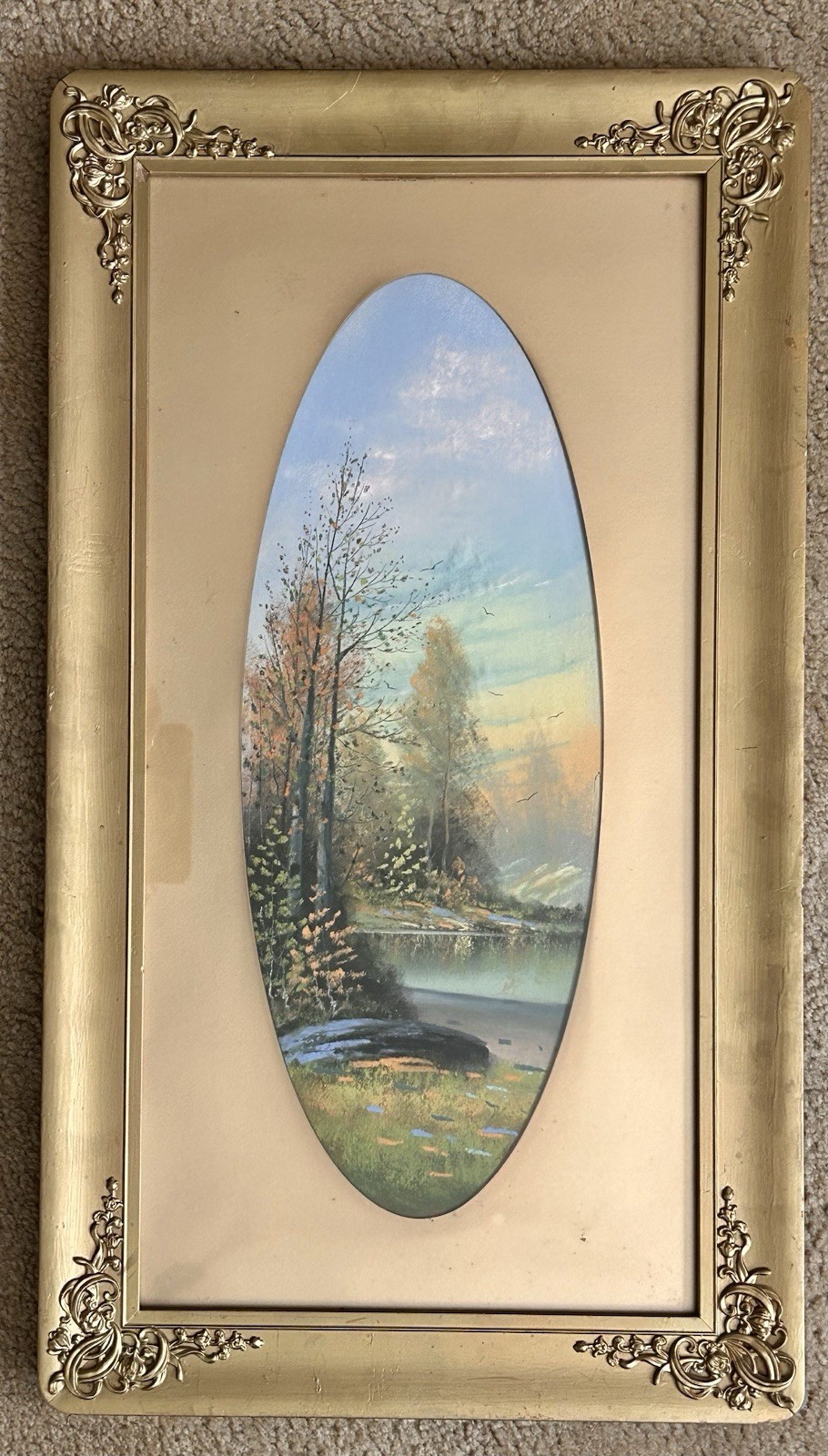 Original Pastel Painting Landscape Style of W.H. Chandler 15.75” x 27.5” w/Frame