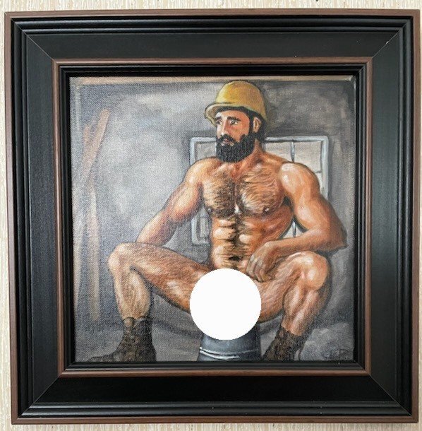 Painting Of Nude Construction Worker. Painting Of Nude Bearded Male Original