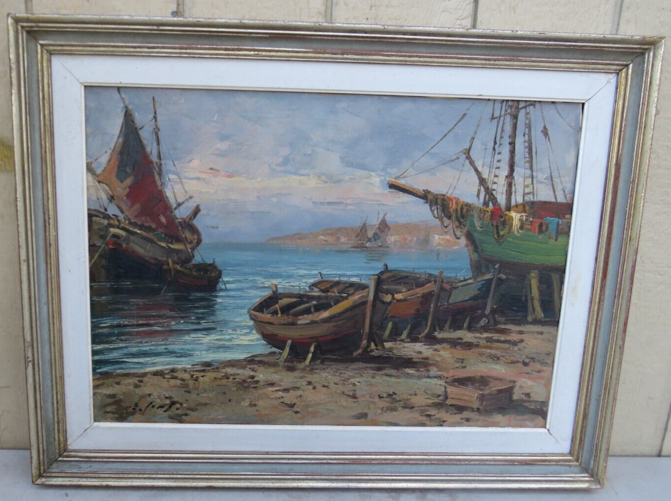 OUTSTANDING OIL ON CANVAS MARINA NATUICAL PAINTING SIGNED ELI CORSI