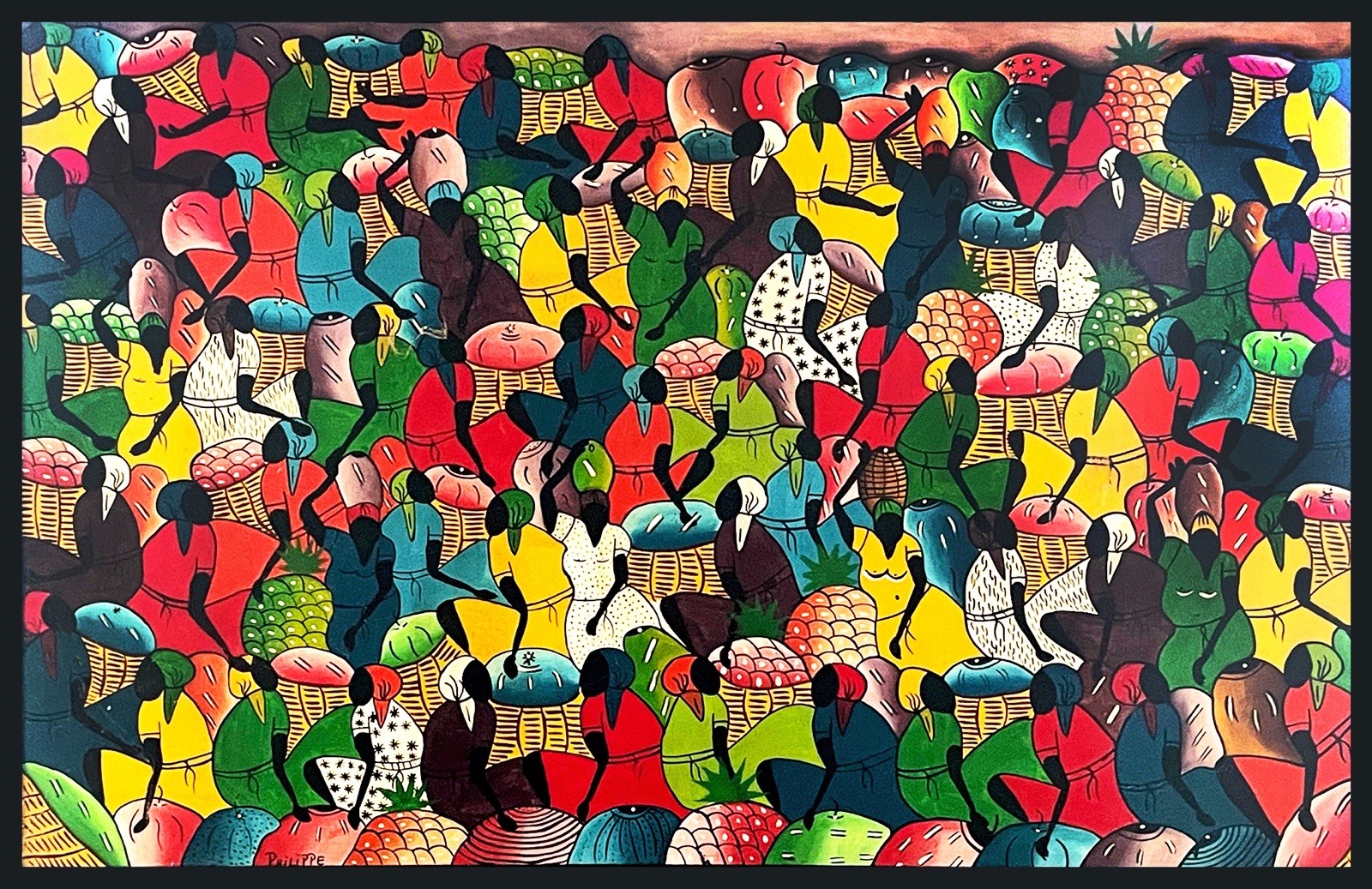 Vintage Haitian Women at the Marketplace Original Painting