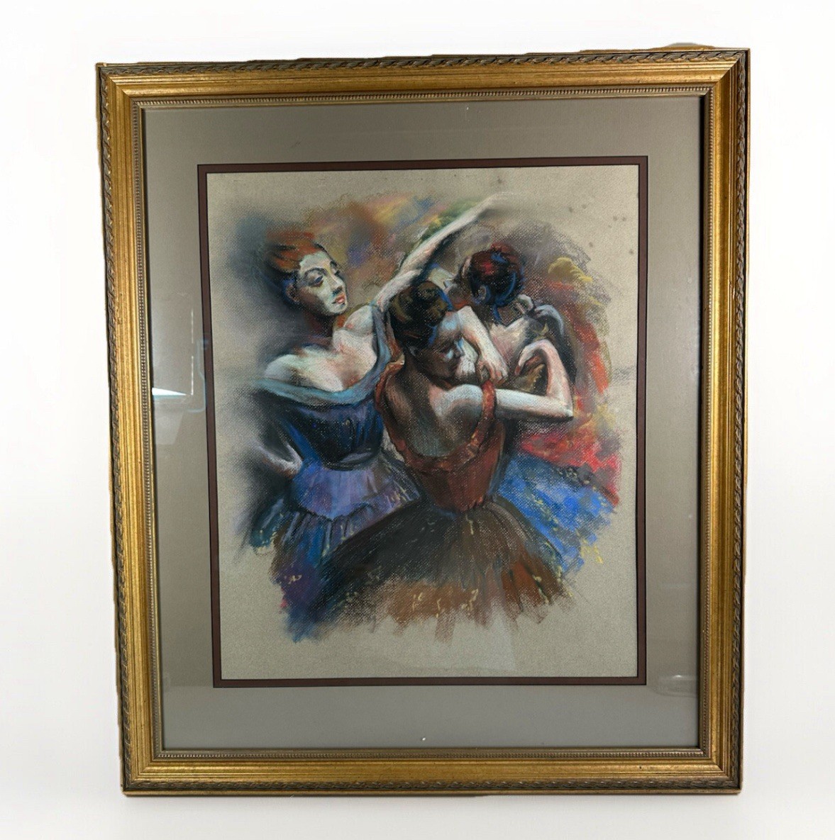 Attr. Ron Grauer Framed Pastel Painting of 3 Ballerinas Unsigned Ballerina Dance