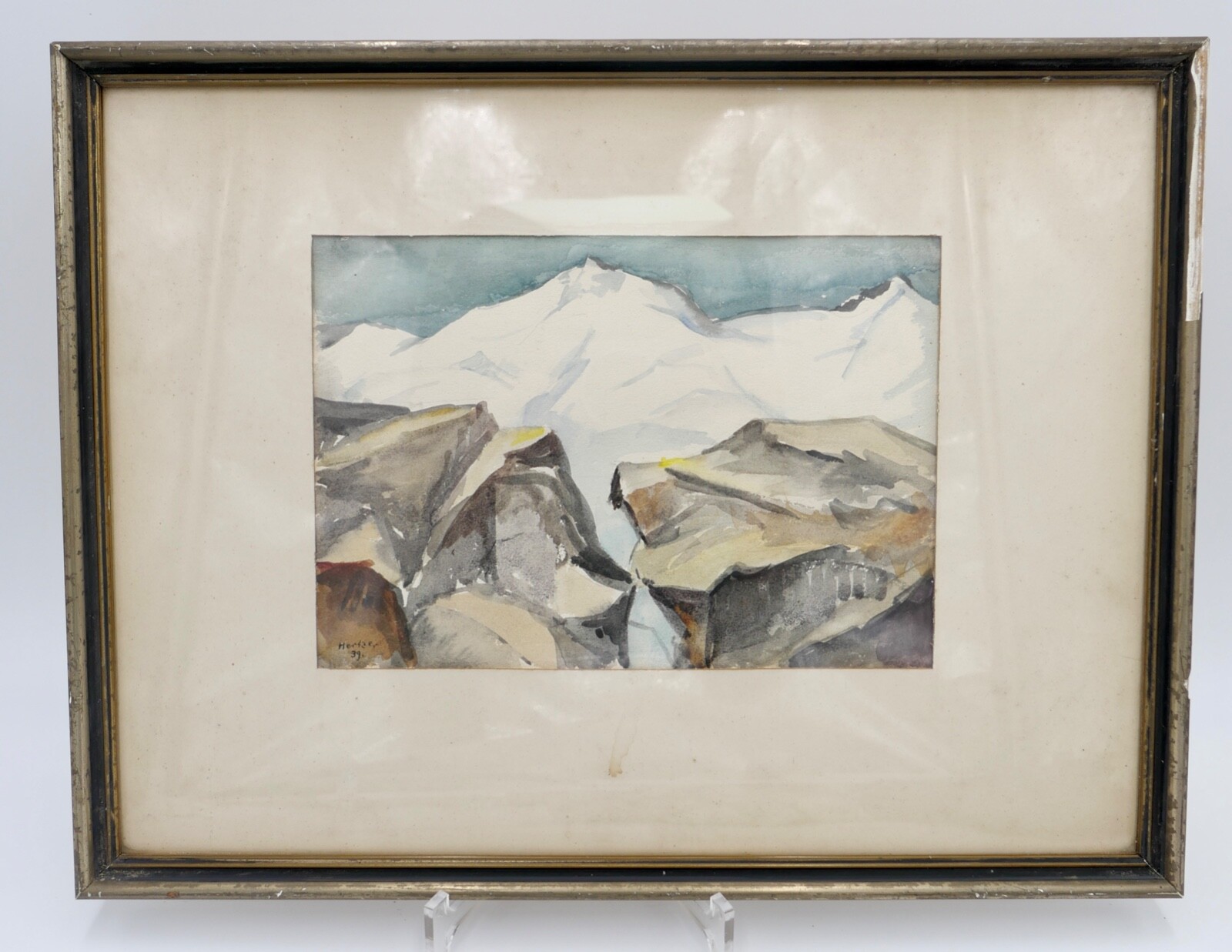 1939 Else Hertzer signiert und datiert Aquarell Winter Berge Landschaft 42×32 cm