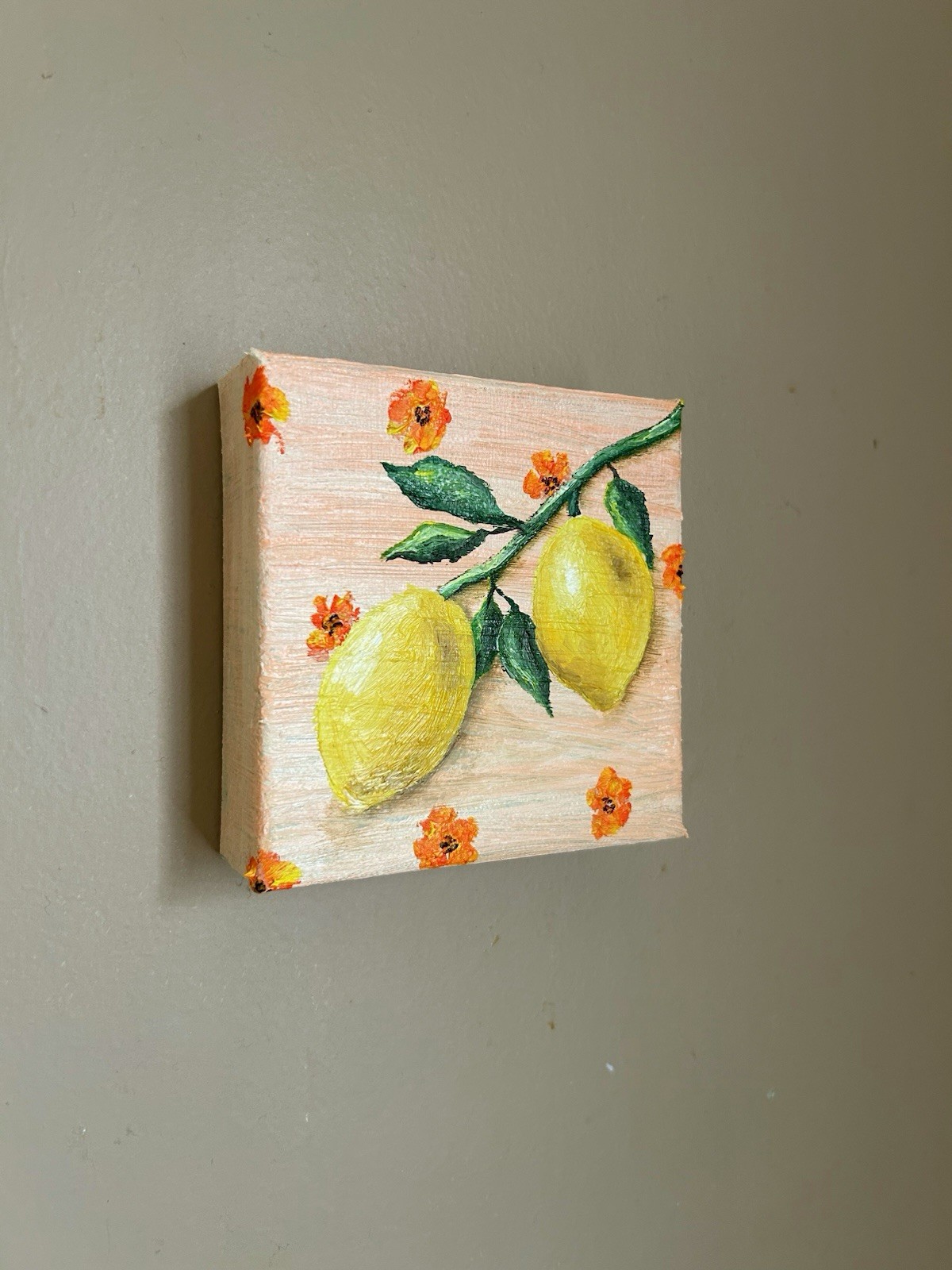 Lemon Flower Oil Painting Mini 5x5in New Original Handmade Signed Wall Art