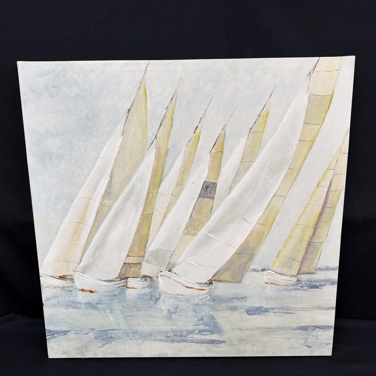 Modern Sailboat Canvas Painting Textured Nautical Wall Art 27.5”