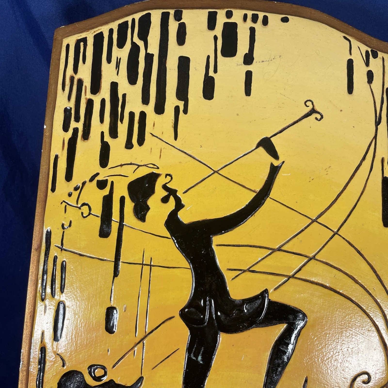 VINTAGE ART DECO PAINTED Ceramic DANCING Piper SILHOUETTE 14”X9″ With Hanger