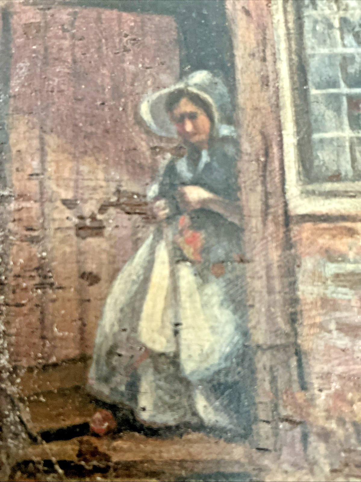 English Cottage Scene Oil Painting on Mahogany Board signed Frank Gill 1942