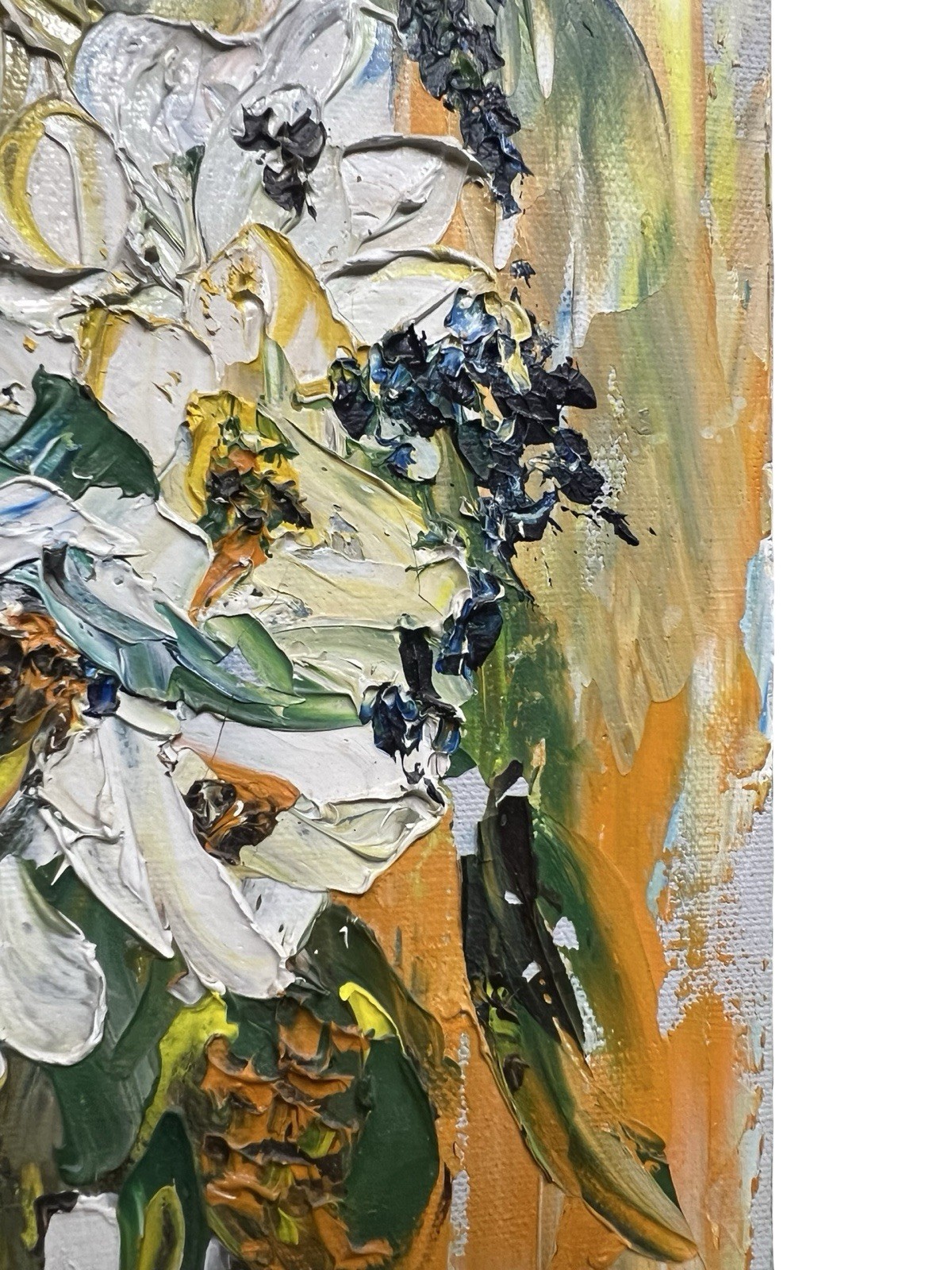 Vtg Palette Knife Impasto Impressionist Oil Painting Flowers Vase Signed 8″x16″
