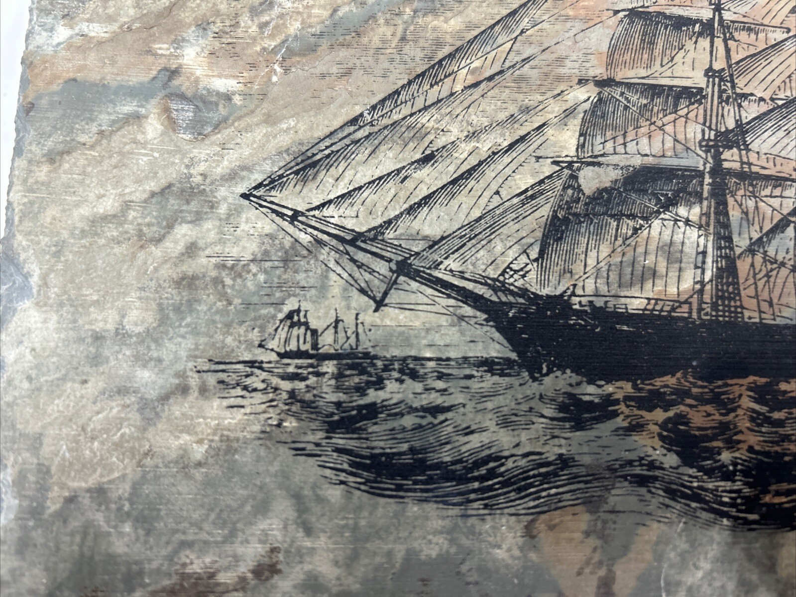 Painted Slate Clipper Ship Great Republic Based On 1853 Work By J. Butterworth