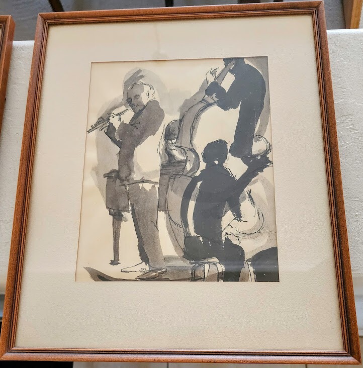 Sam Rosenberg Jazz Artists Ink Watercolor Blk & White Shadow Painting
