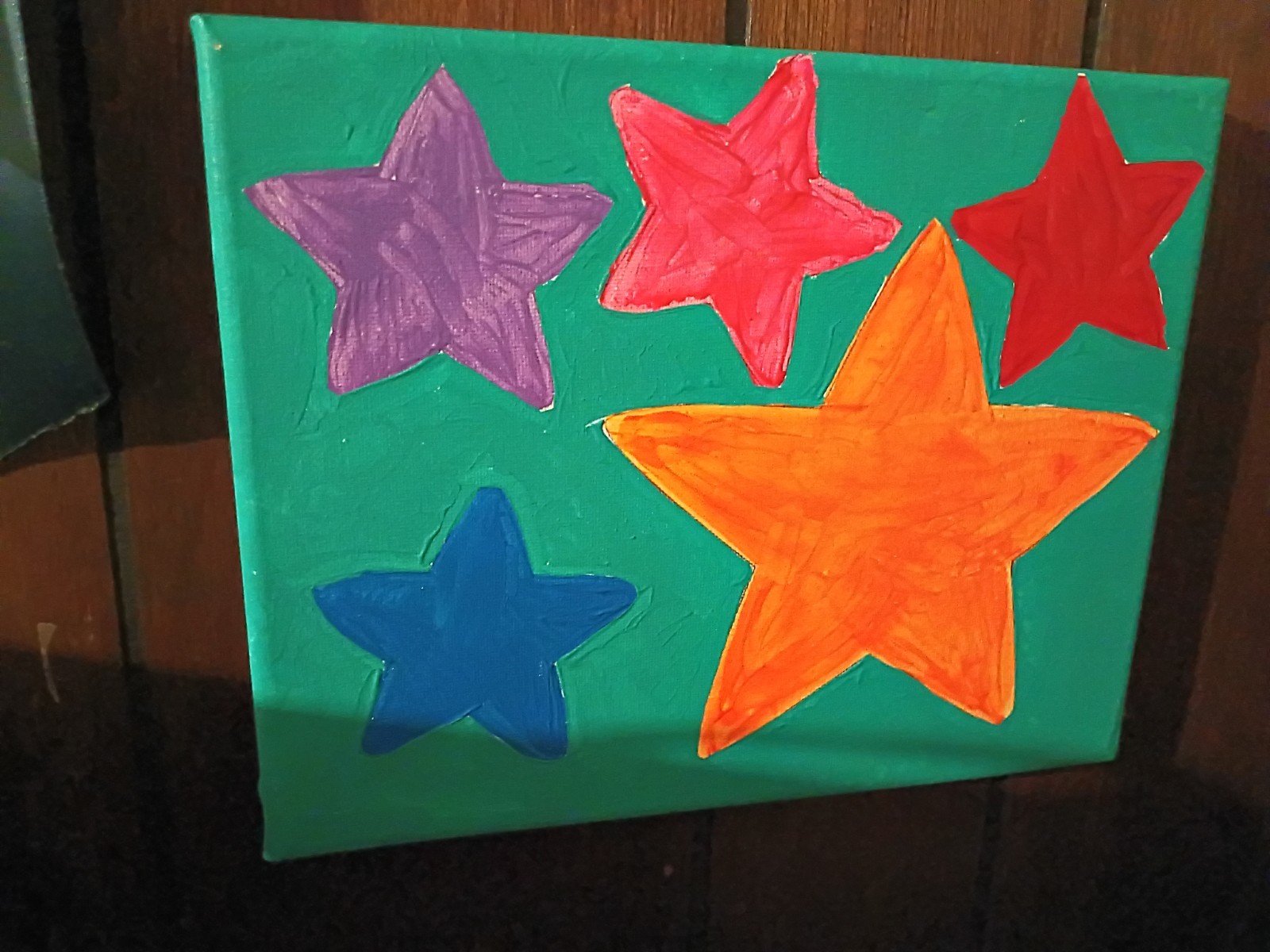 Abstract Stars Painting on Green Background, Unframed Single Piece