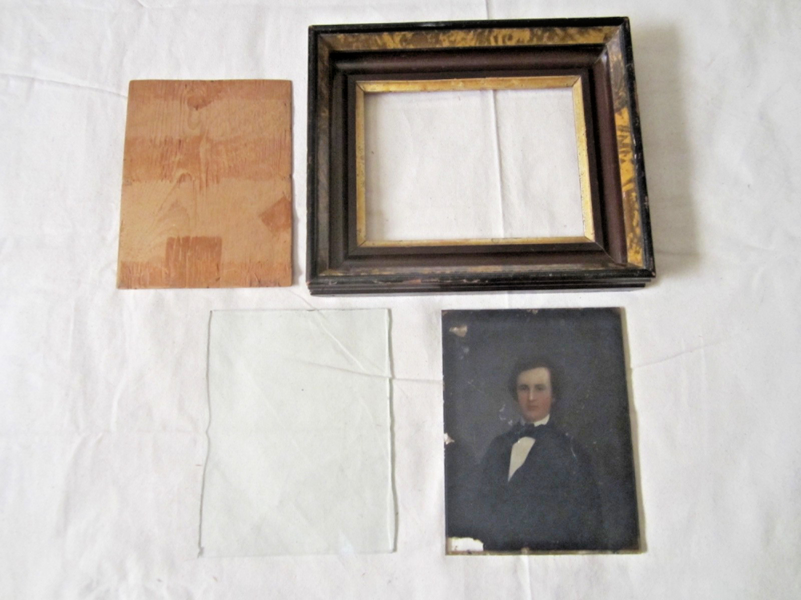 19th C RARE Full Plate Ambrotype Reverse Hand Painting 1800s Man Portrait Framed