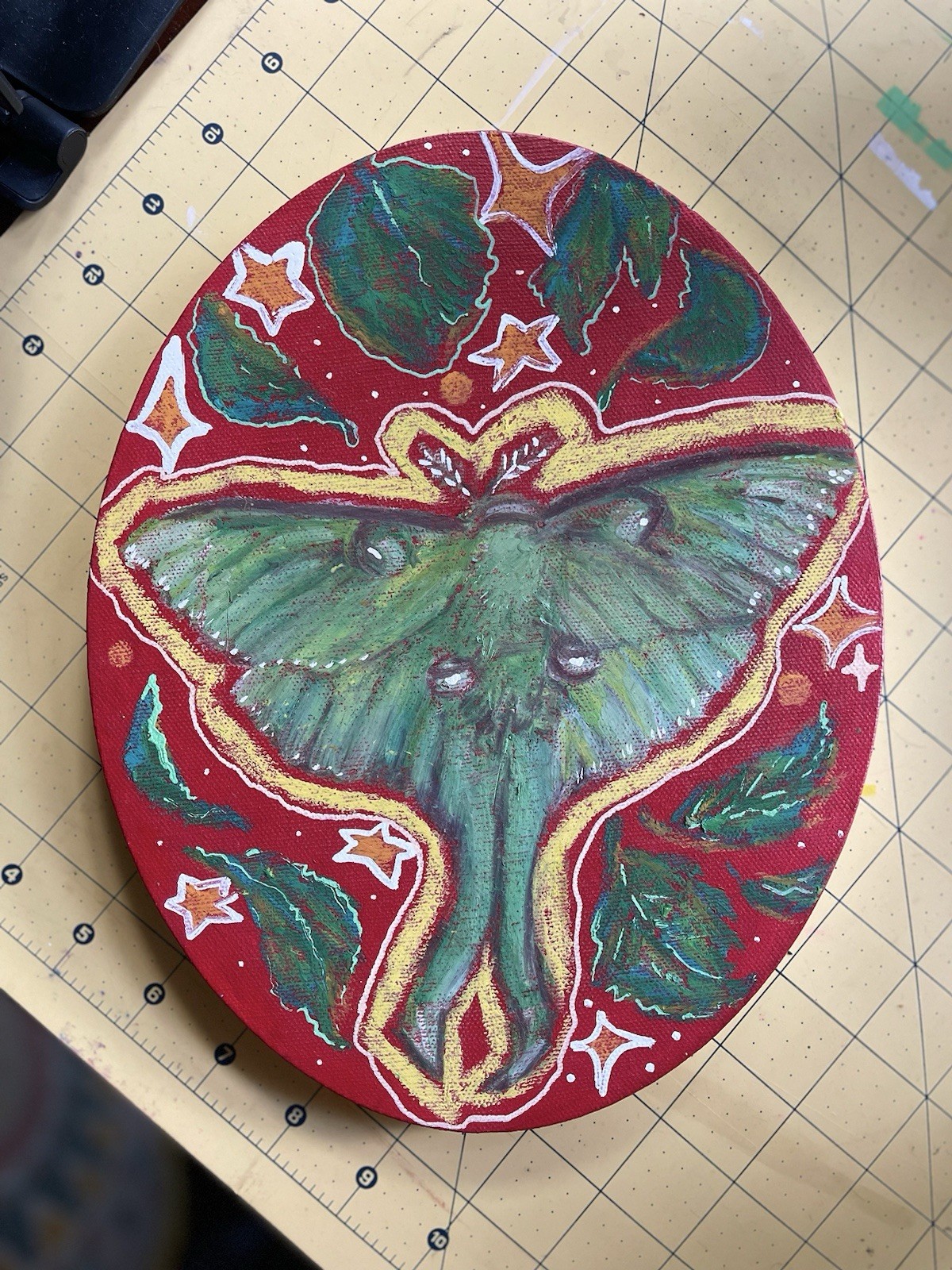 Original OOAK Luna Moth Art “Luna” Canvas Painting Unframed