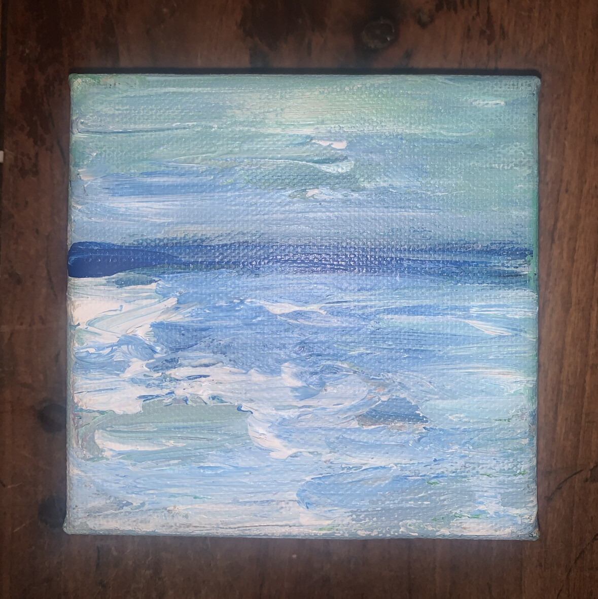Original Modern ‘20 Seascape Ocean Waves Landscape Field Canvas 4”Sq Signed