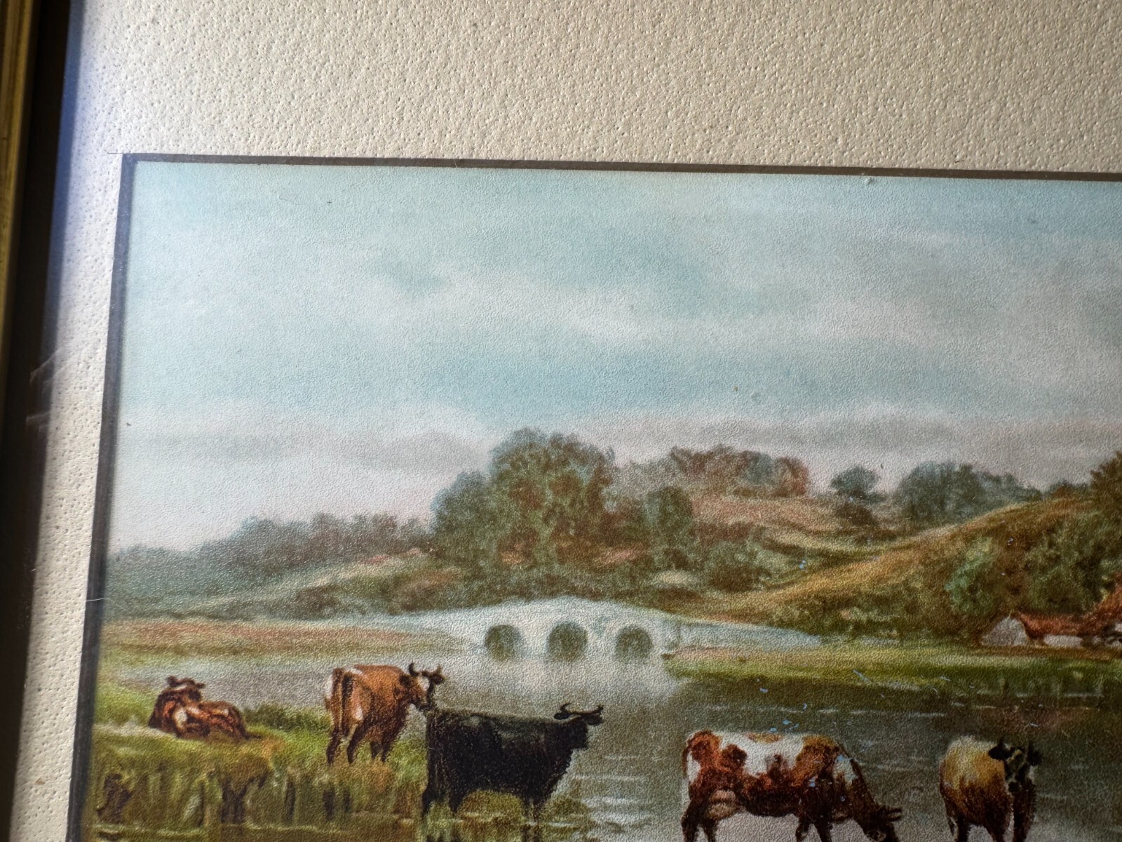 Frederick William Hayes (1848 – 1918) «Cattle By River» Mixed Media Painting