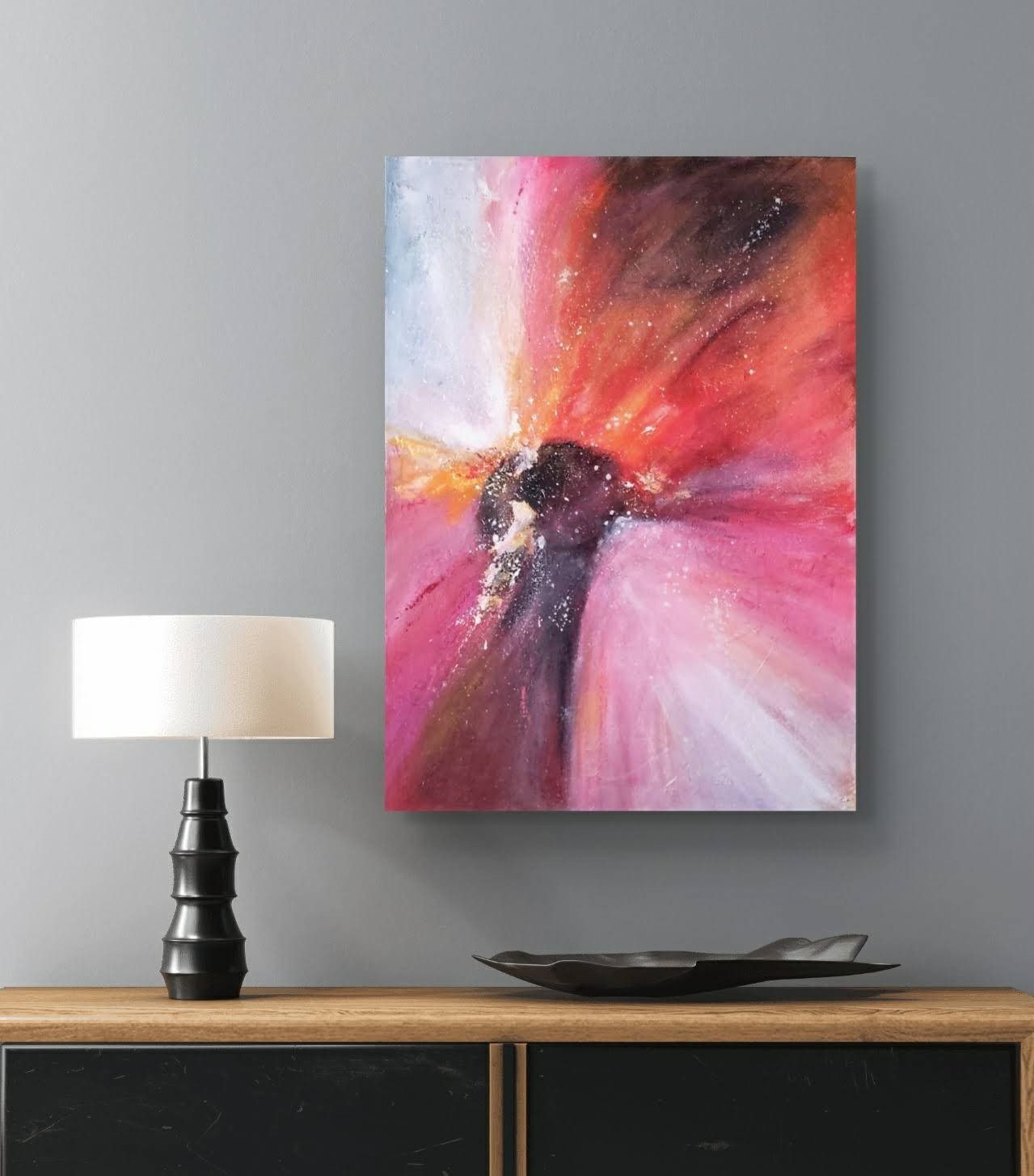 Original Expressionist Closeup Red Flower 18 x 24 Acrylic Art Painting