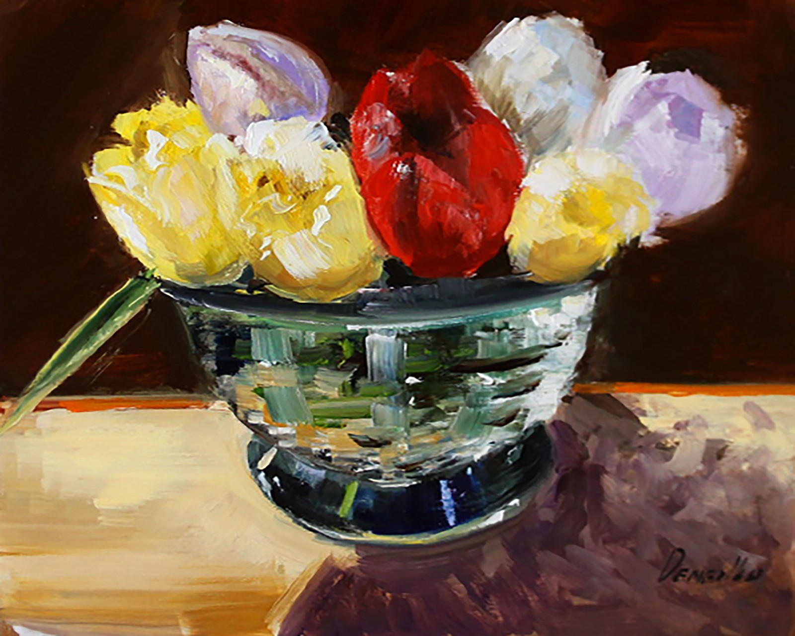 Spring Flowers tulips Still Life Oil painting UKRAINE 8X10