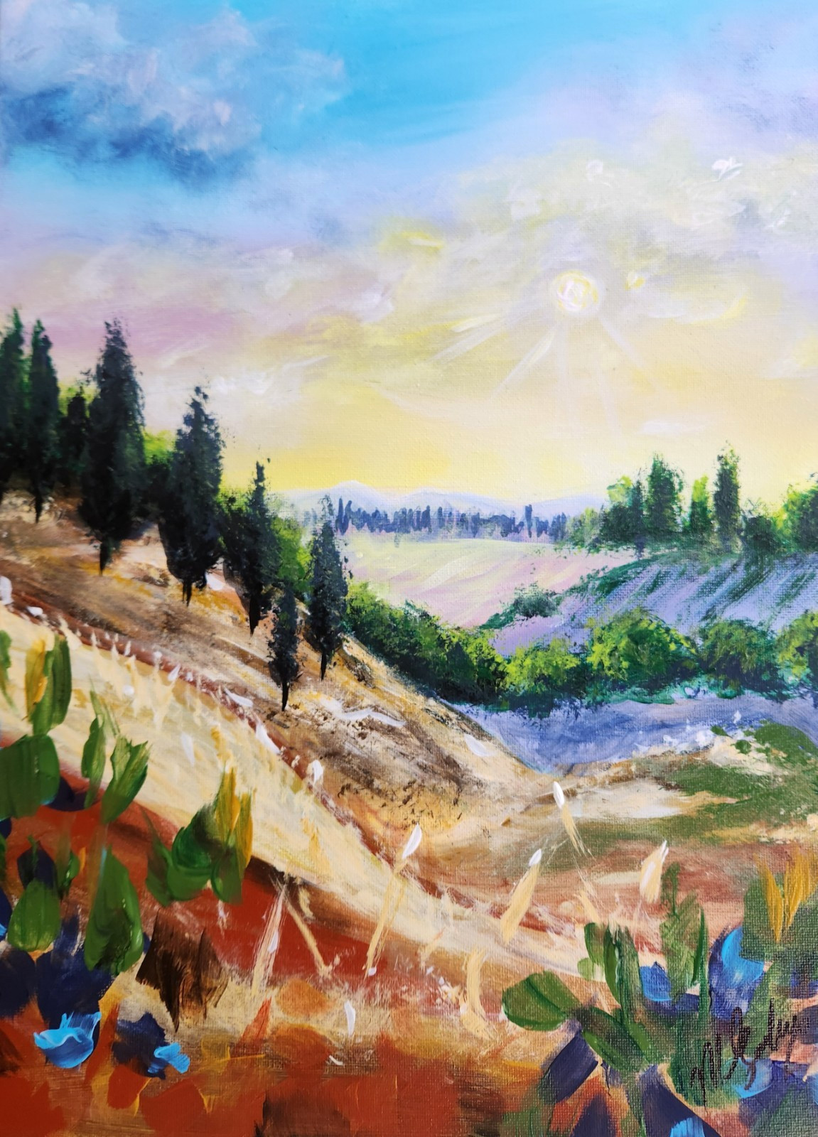 Sunlit Tuscany Painting 12×16 Original Impressionist Landscape Wall Art