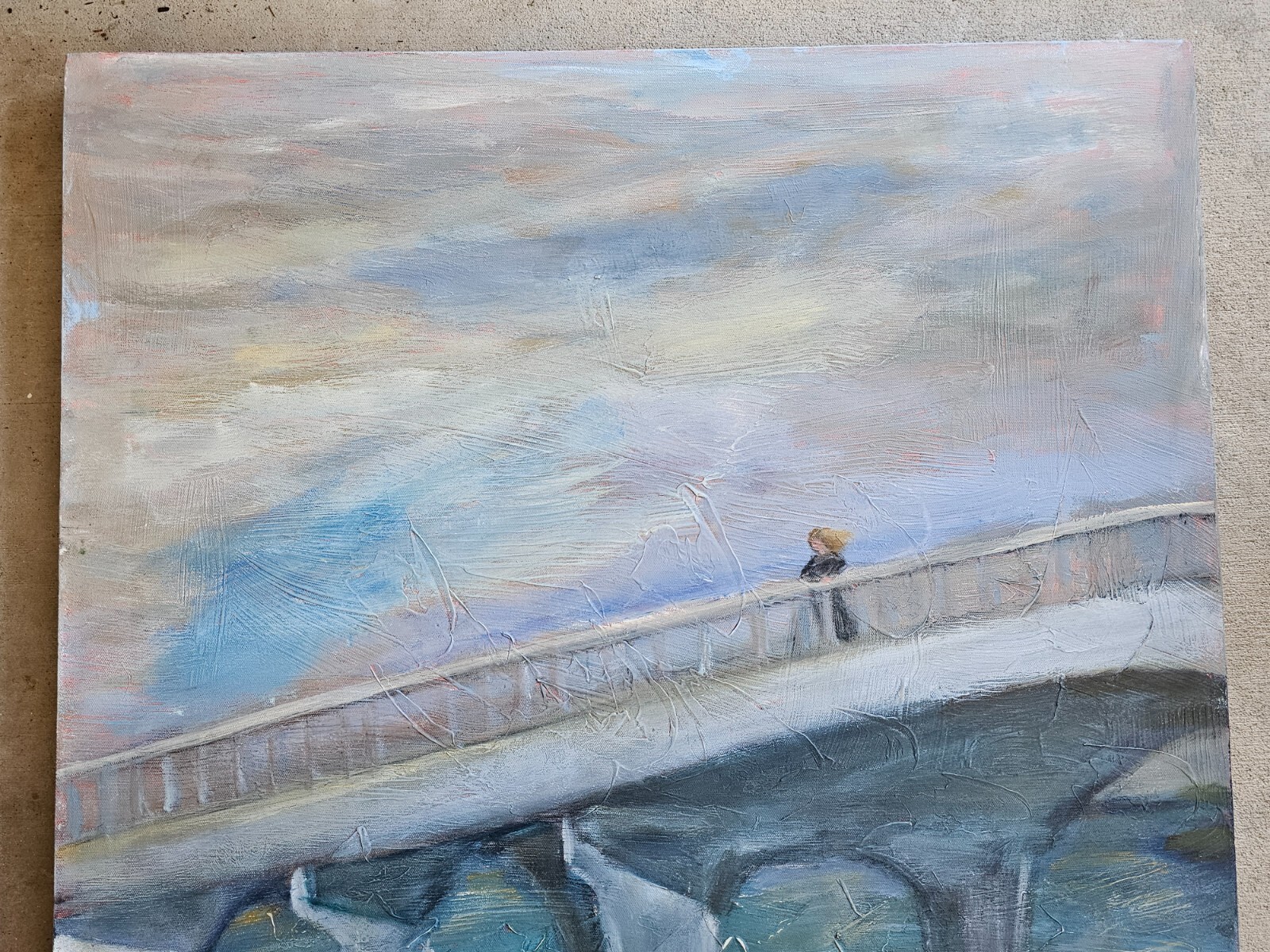 Goldfish Fish Tank Bridge Human Figure Original Abstract Expressionist Painting