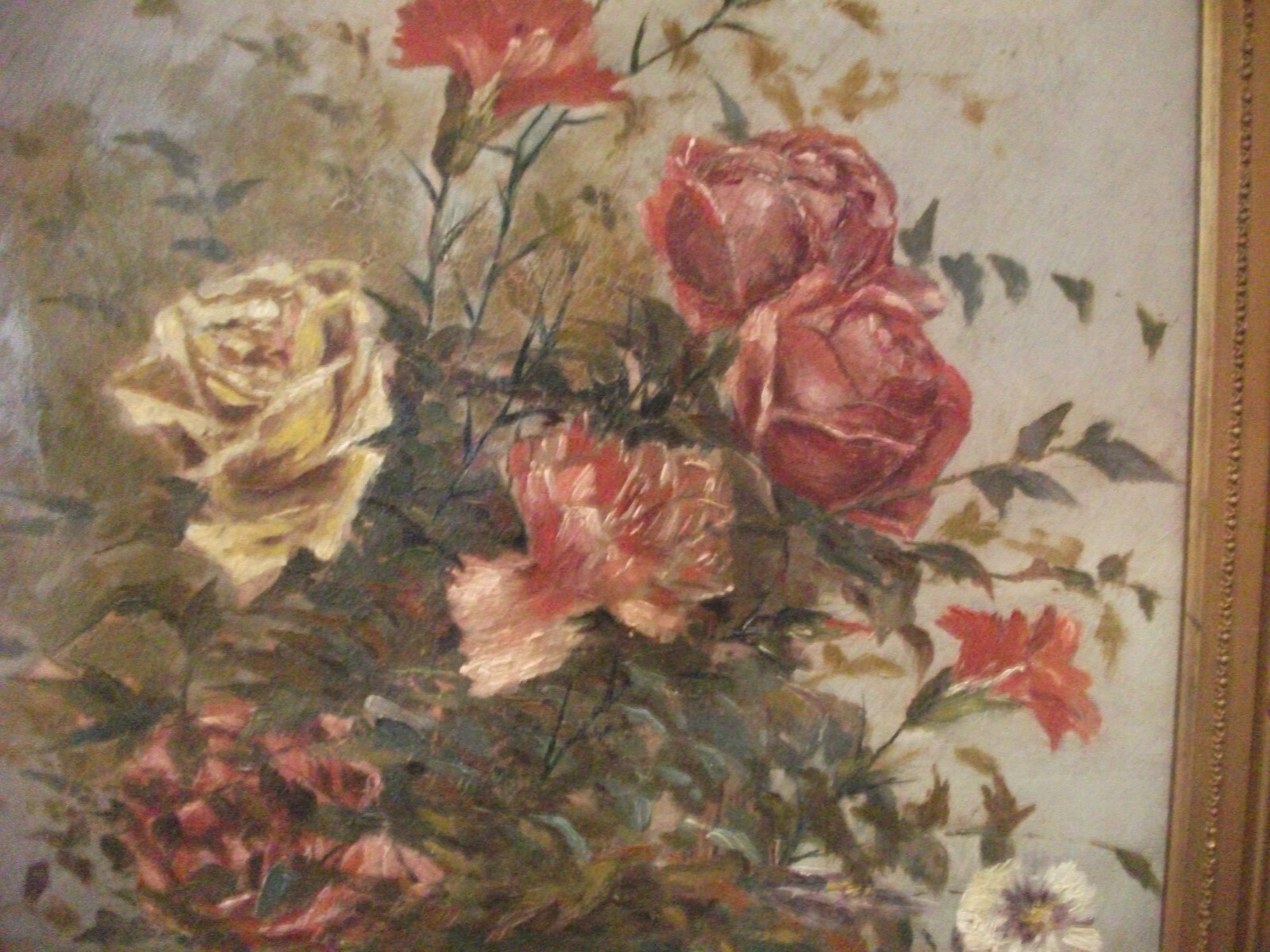 c1925 Impressionistic Roses Flowers Orginial framed OIL canvas ART painting