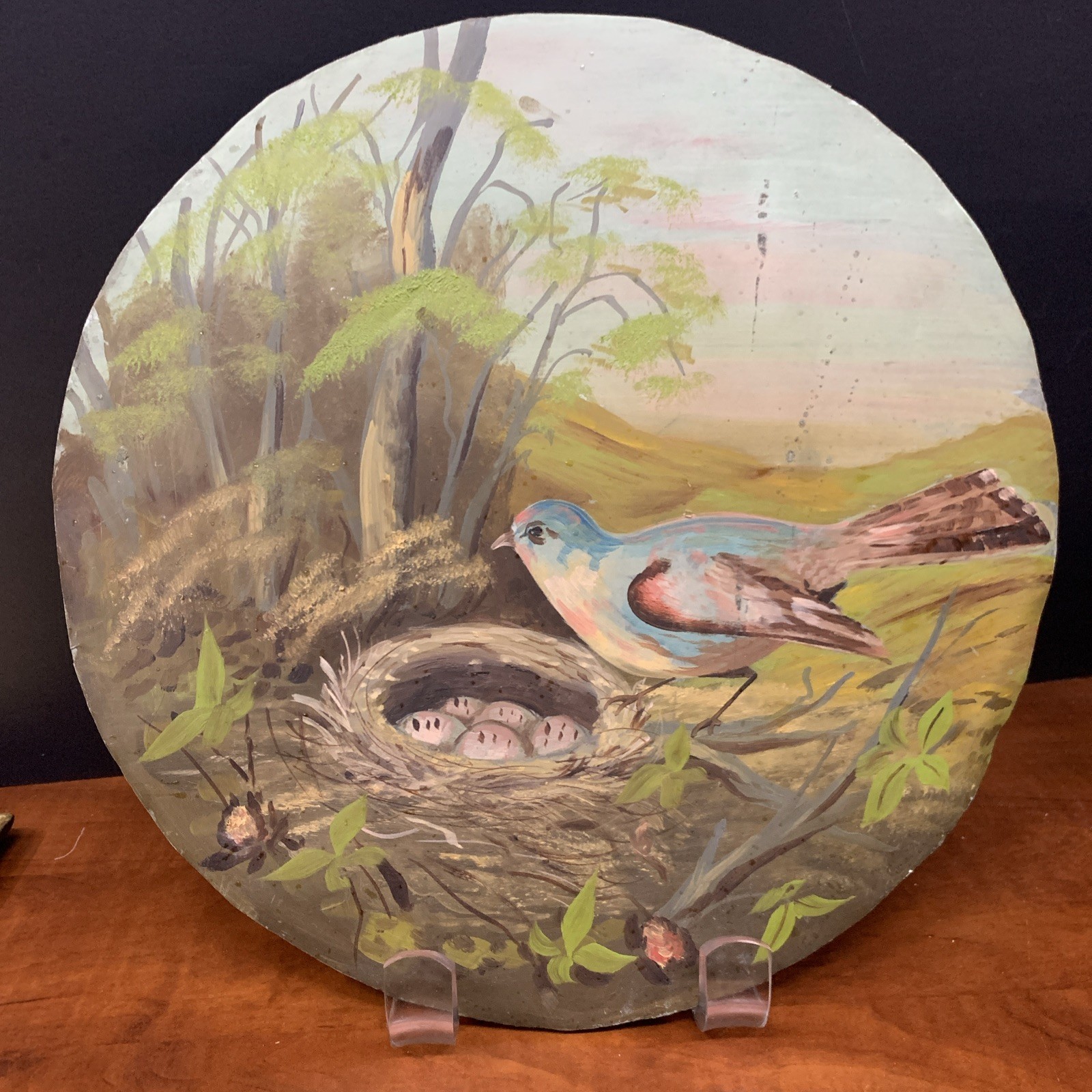 VTG Tin Bird Painting By Nest