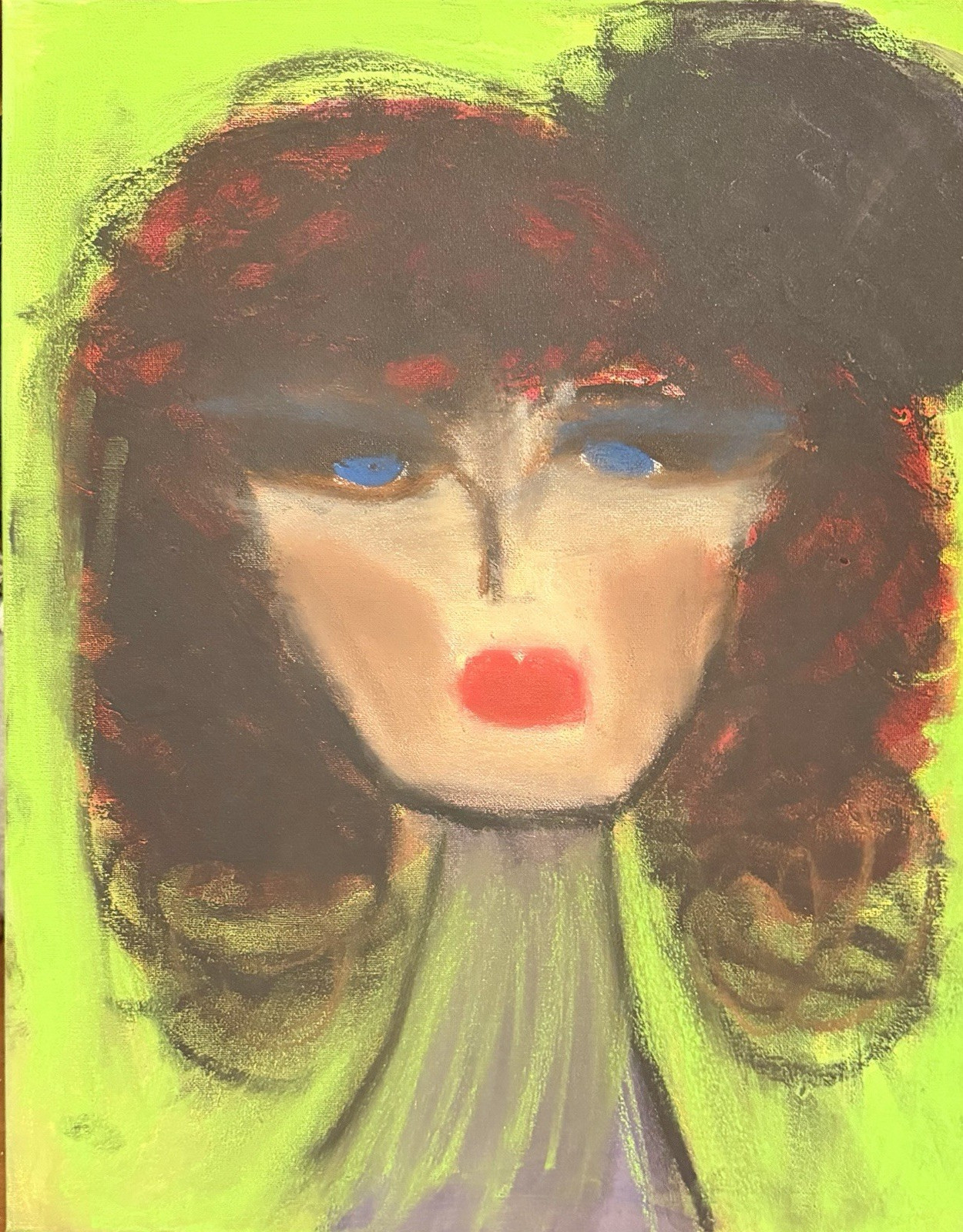 Abstract Original Painting on Paper, Green Background, on canvas