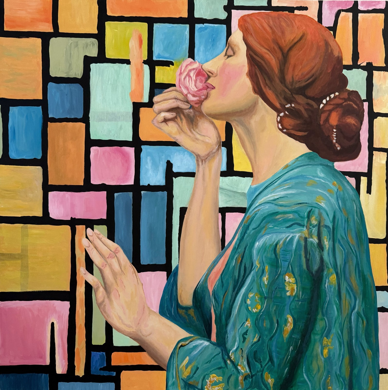 Large Acrylic Canvas Multicolor Portrait Painting Mashup Art Original 36x36in