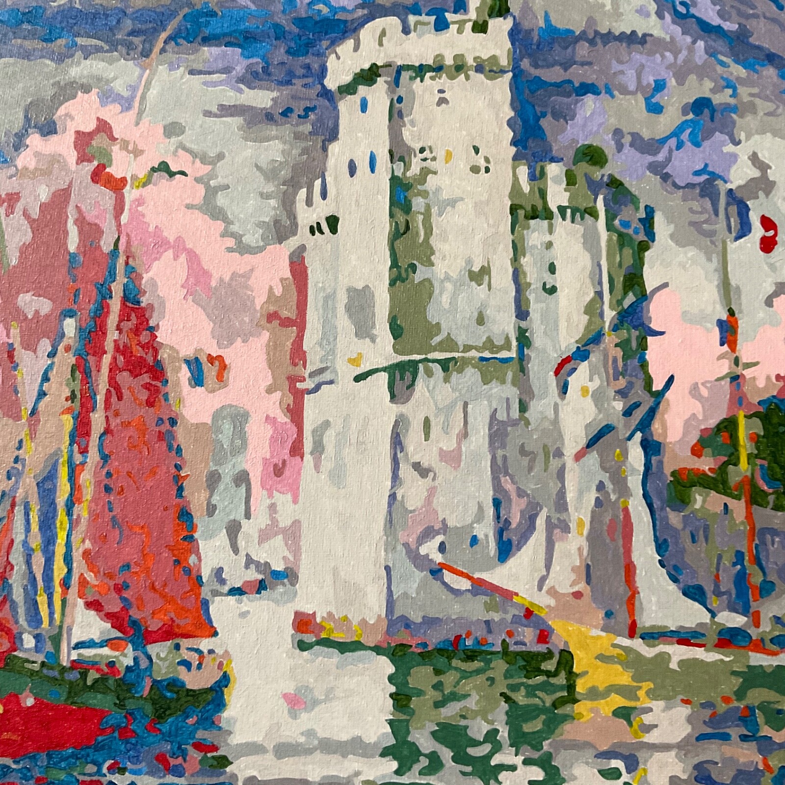 Colorful seascape hand painted PAINTING paint by numbers castles and sailboats