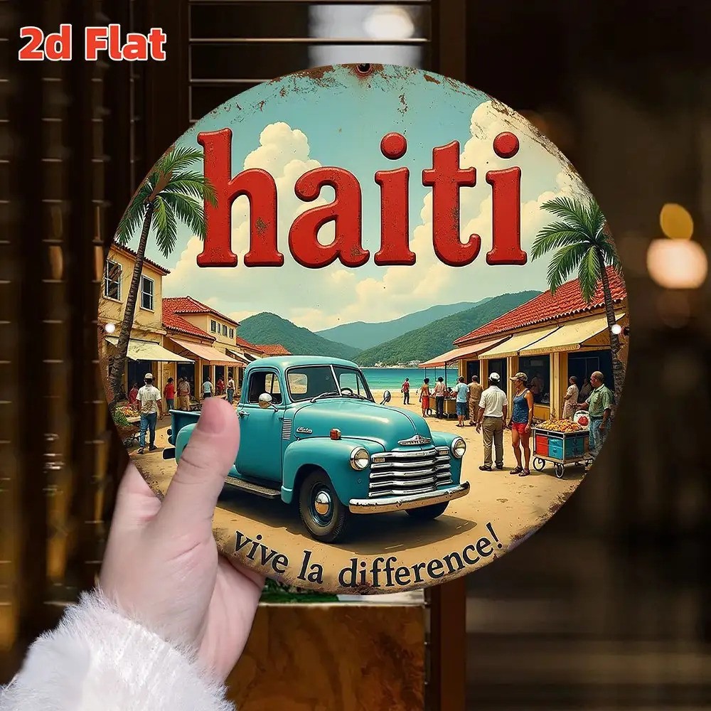 Haitian Beach Market Caribbean Culture Aluminum Sign 7.8×7.8Inch