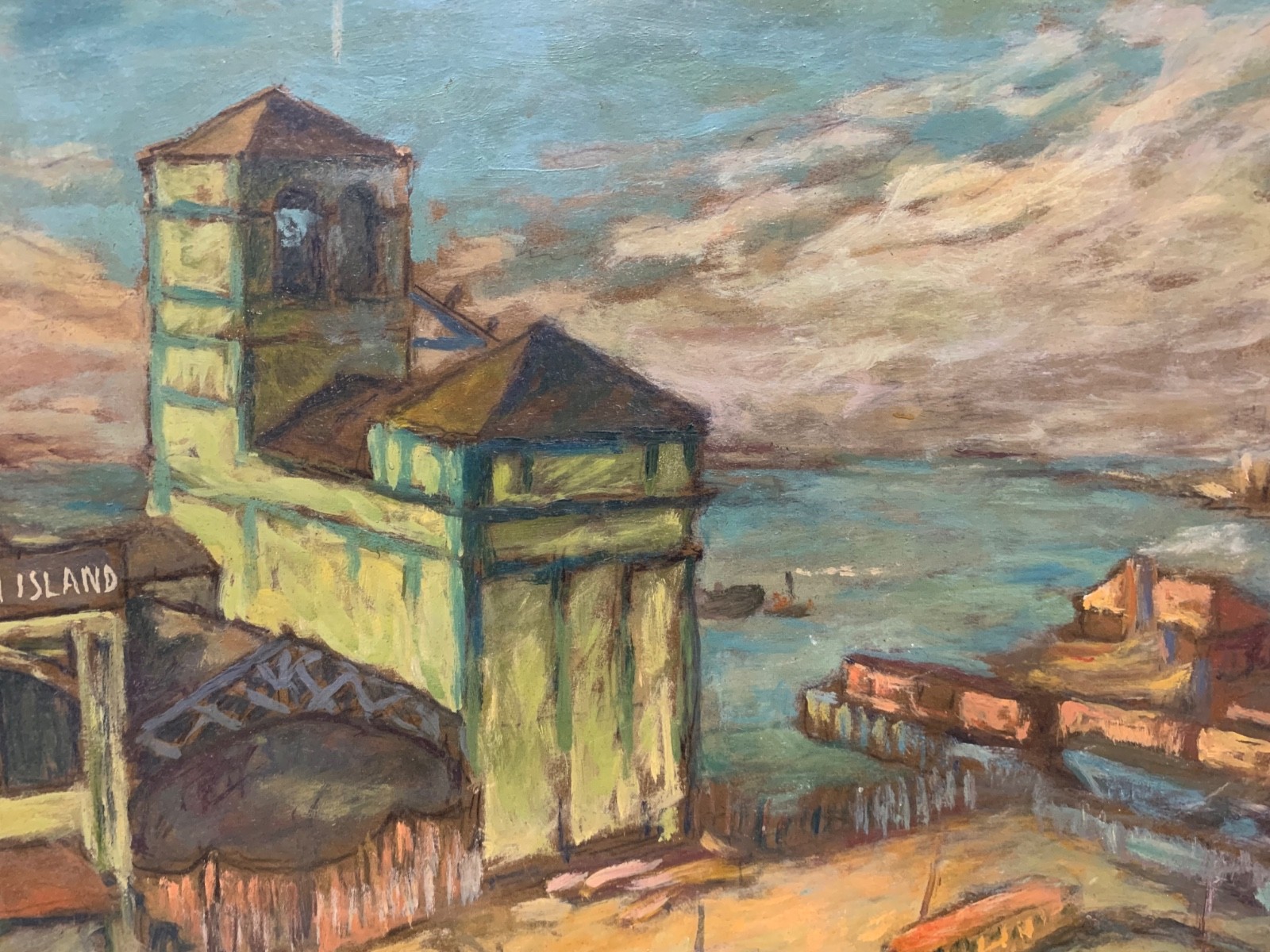 New York City Rare WPA American Impressionist Cityscape Oil Painting Signed.