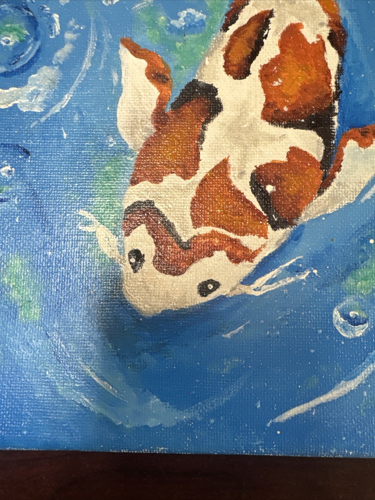 Koi Fish Hand Painted Signed (HK) !!Small Cut On The Painting!! 8×10