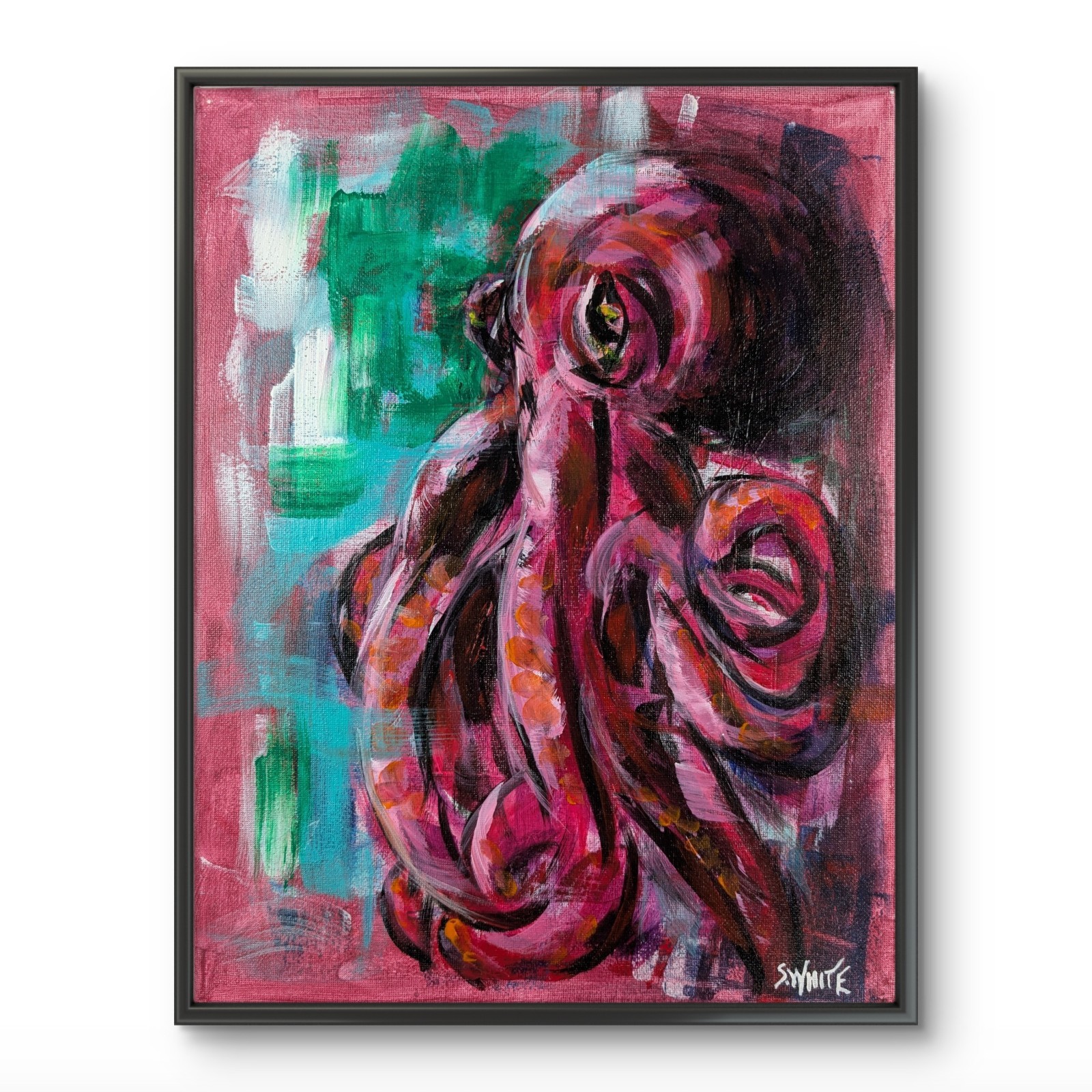 Octopus Original Painting 11×14 Signed Canvas Modern Abstract Sea Life Art SWhit