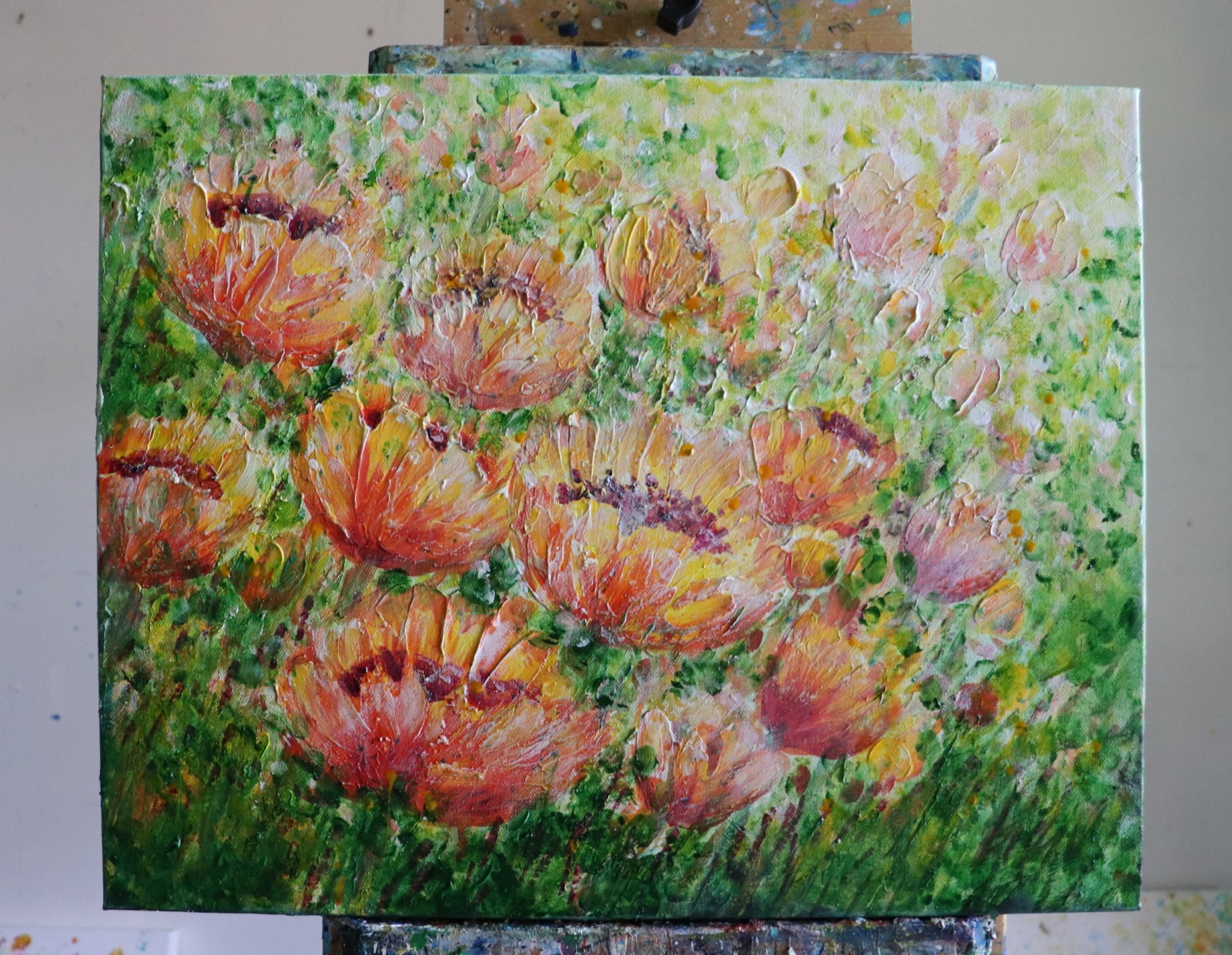 Textured Orange Yellow Floral Impasto Painting | Vibrant Garden Canvas Art