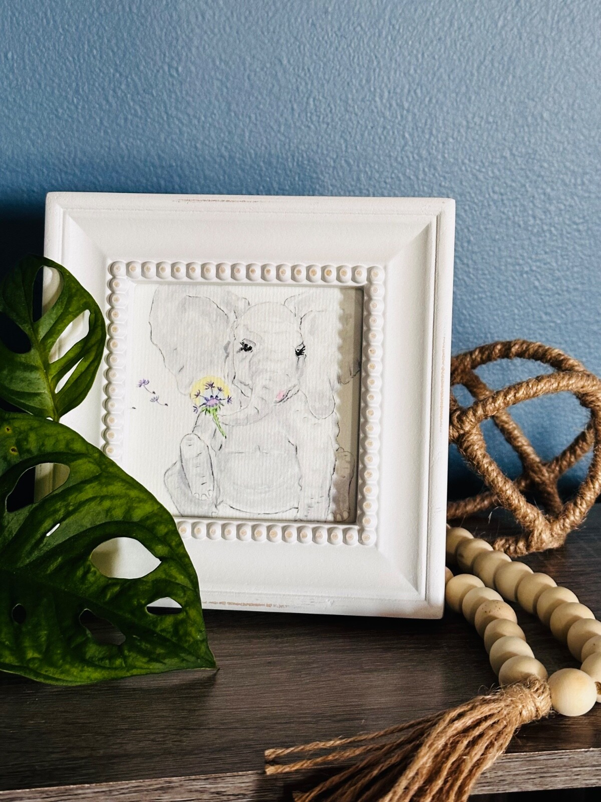Original artwork watercolor whimsical elephant making a wish.