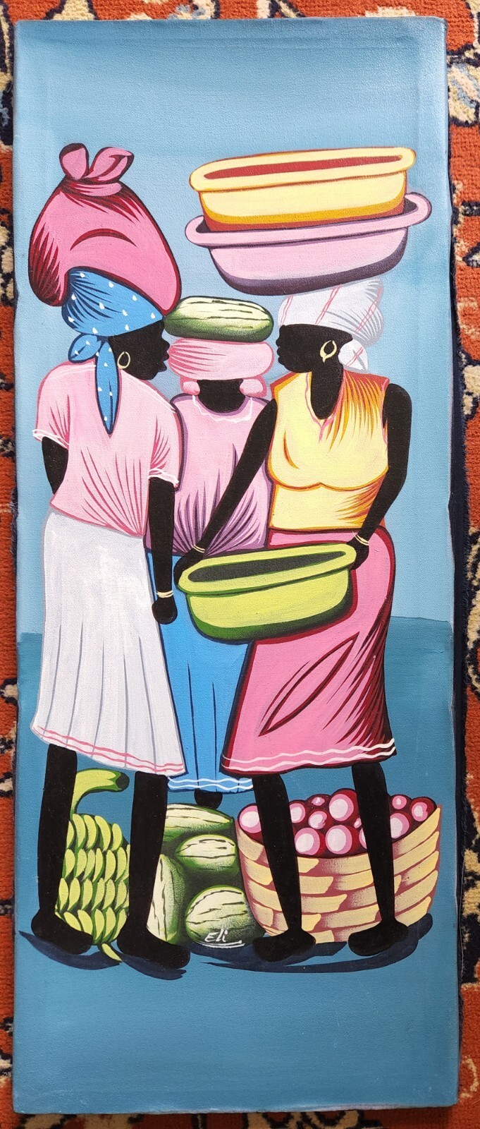 ORIGINAL OIL PAINTING on 12×30 Stretched Canvas signed ELI / Ladies in Skirts